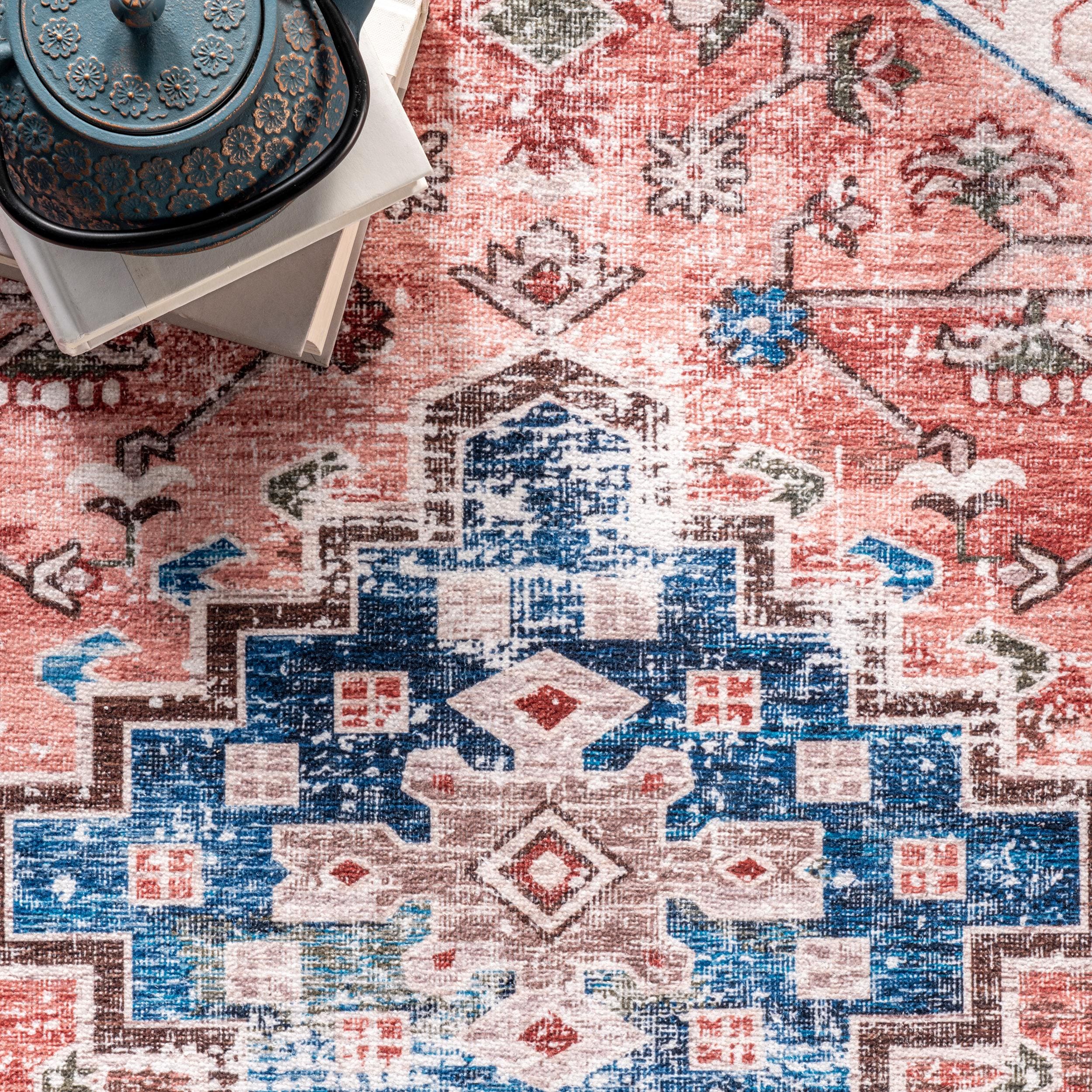 Eliza Multi-Color Traditional Medallion Washable Area Rug
