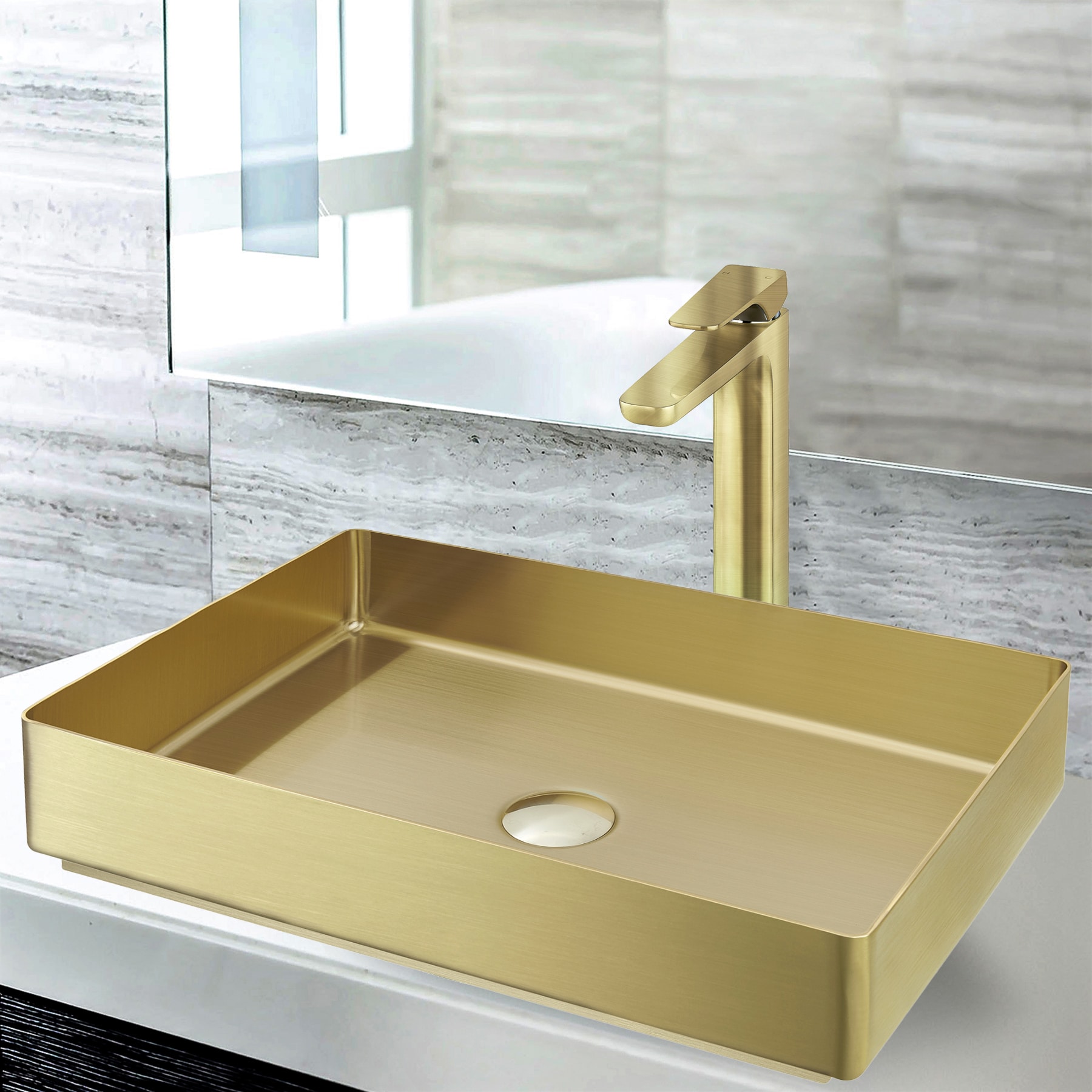 AKDY Stainless steel Vessel Rectangular Modern Gold Bathroom Sink
