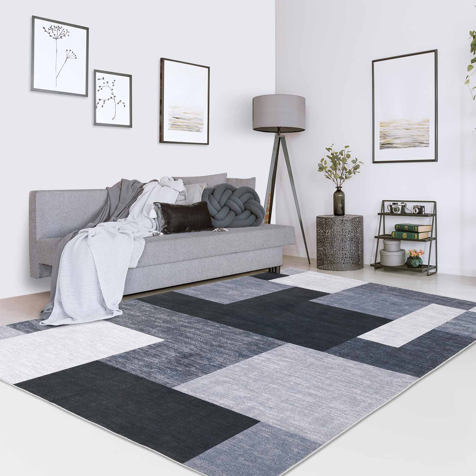 Garvee YXY-LO-PHO-0VUFC6L4 9 x 12 (ft) Loomed Polyester Gray Rectangular Indoor Geometric Mid-Century Modern Machine washable Area rug