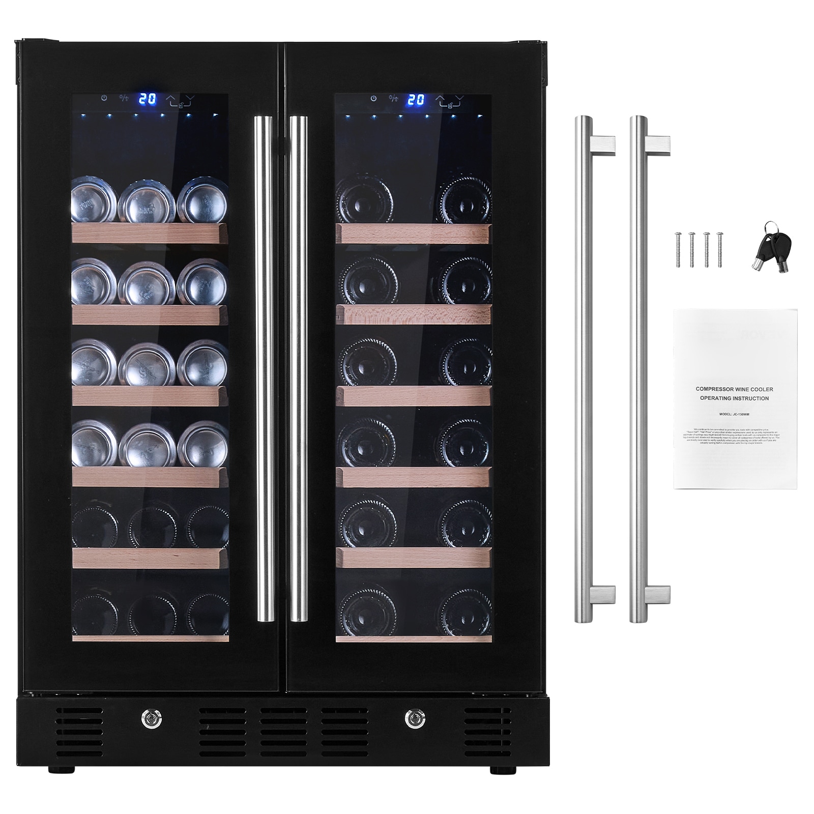VEVOR 23.42-in W 20-Bottles Silver Dual Zone Cooling Built-In 