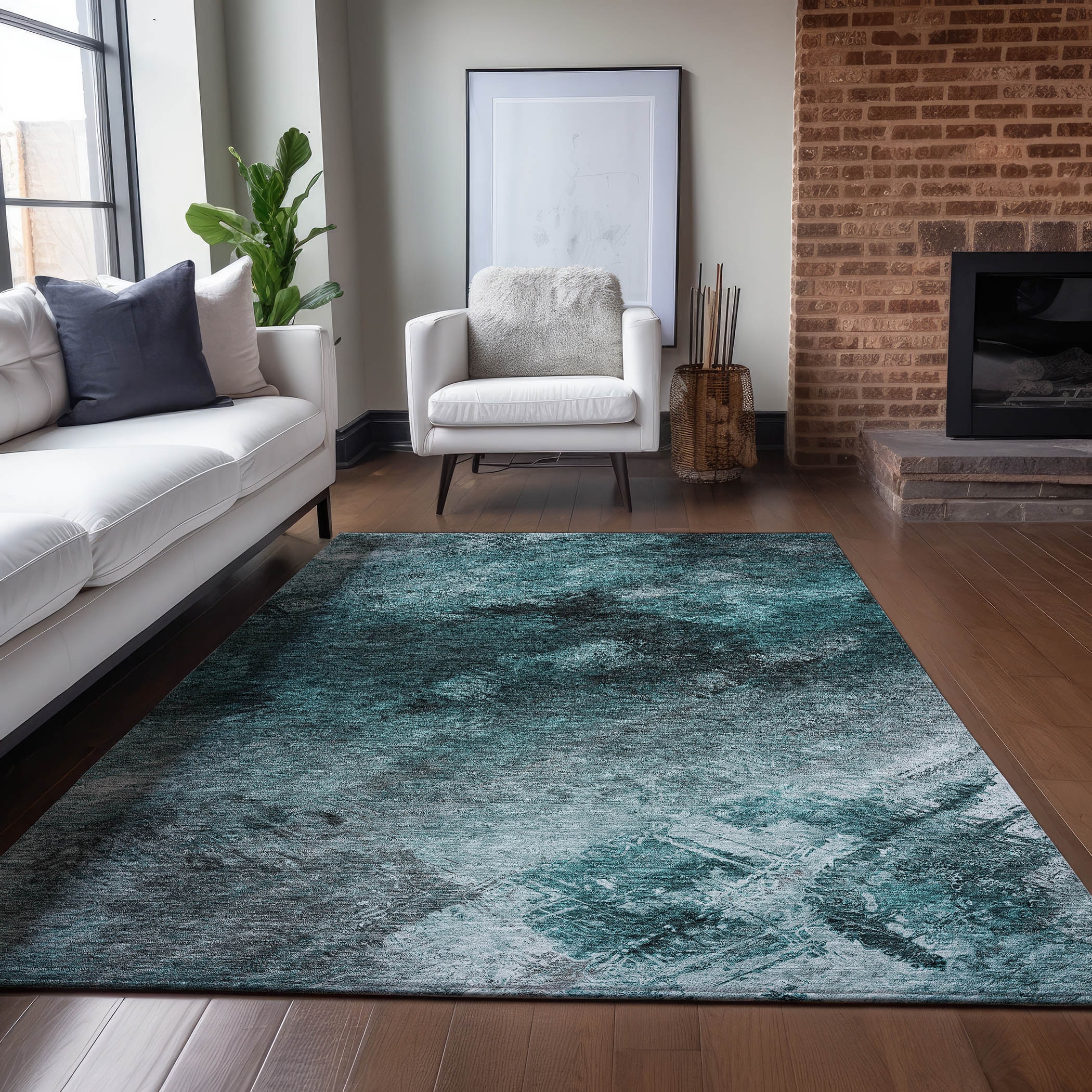 Addison Rugs ACN590TE30X46 Chantille ACN590TE 2 x 3 (ft) Polyester Teal Rectangular Indoor/Outdoor Geometric Machine washable Area rug