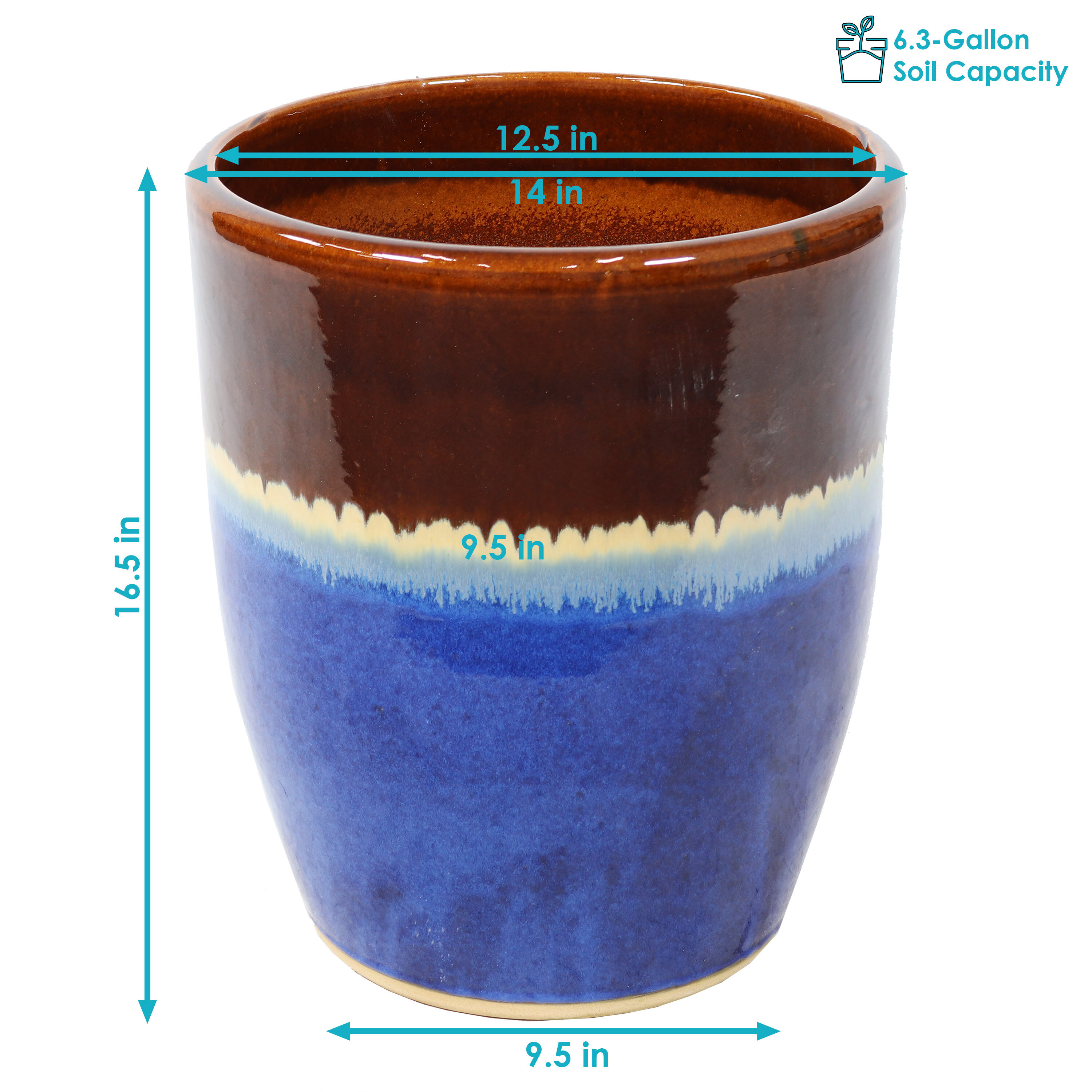 Beachcomber 14-Inch Glazed Ceramic Indoor/Outdoor Planter