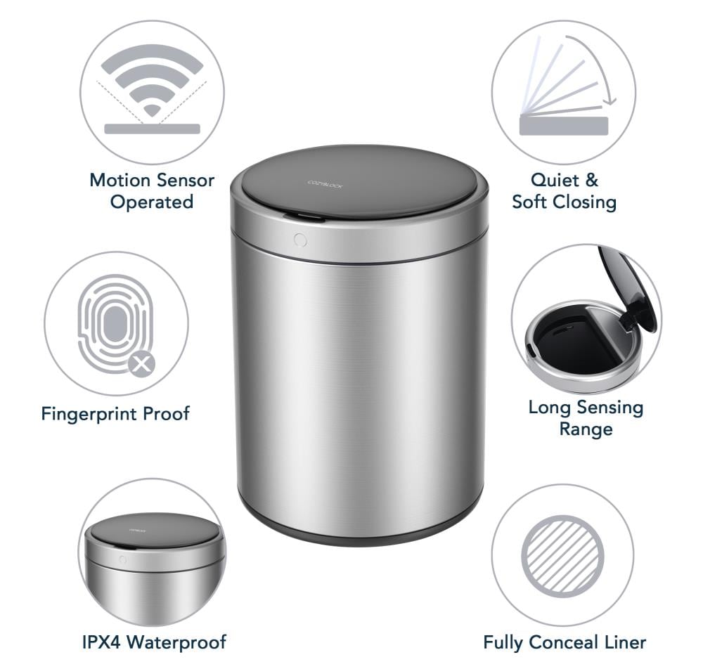 eModernDecor 13- Gallons Stainless Steel Touchless Kitchen Trash Can with  Lid Outdoor in the Trash Cans department at
