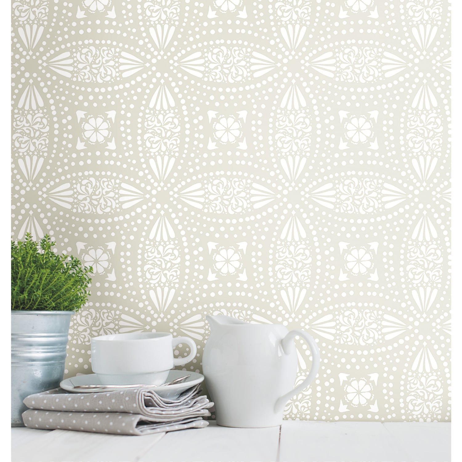 RoomMates RMK12173WP 28.18-Sq. Feet Neutral Vinyl Medallion Self-adhesive Peel and Stick Wallpaper