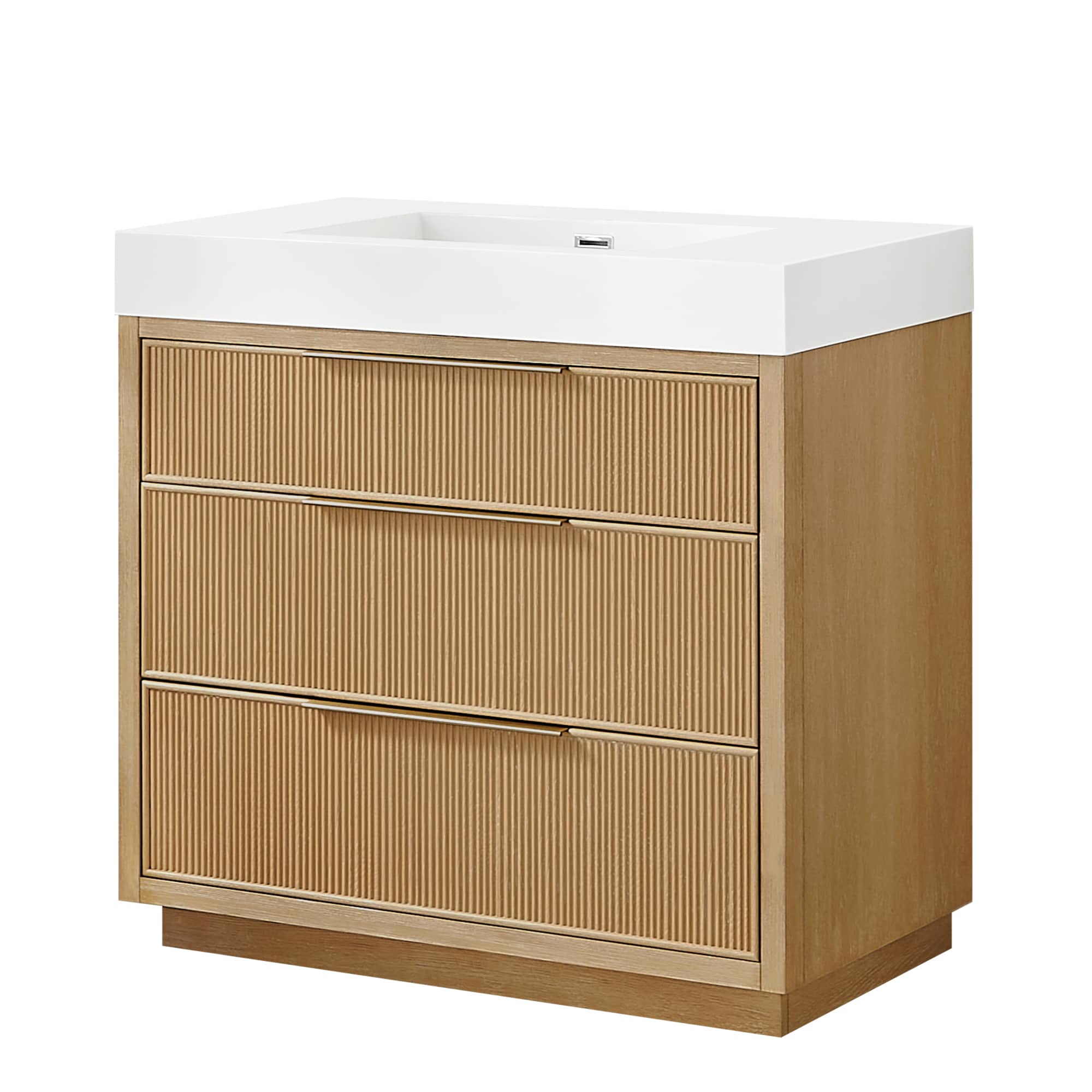 Vinnova 36-in Washed Ash Grey Finish Single Sink Bathroom Vanity with White Ceramic Top
