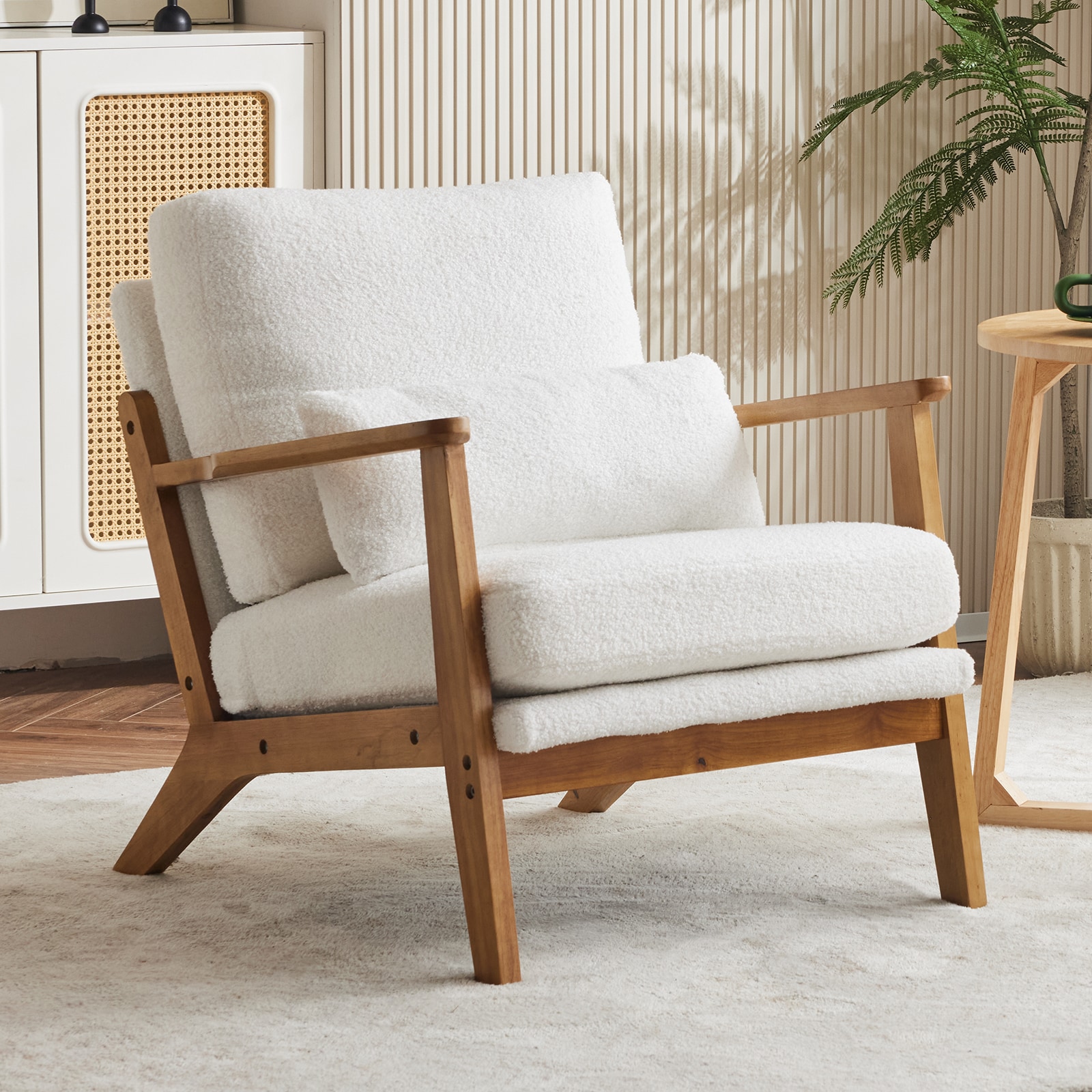 Outopee LO1G98000061 Casual White Fleece Accent Chair