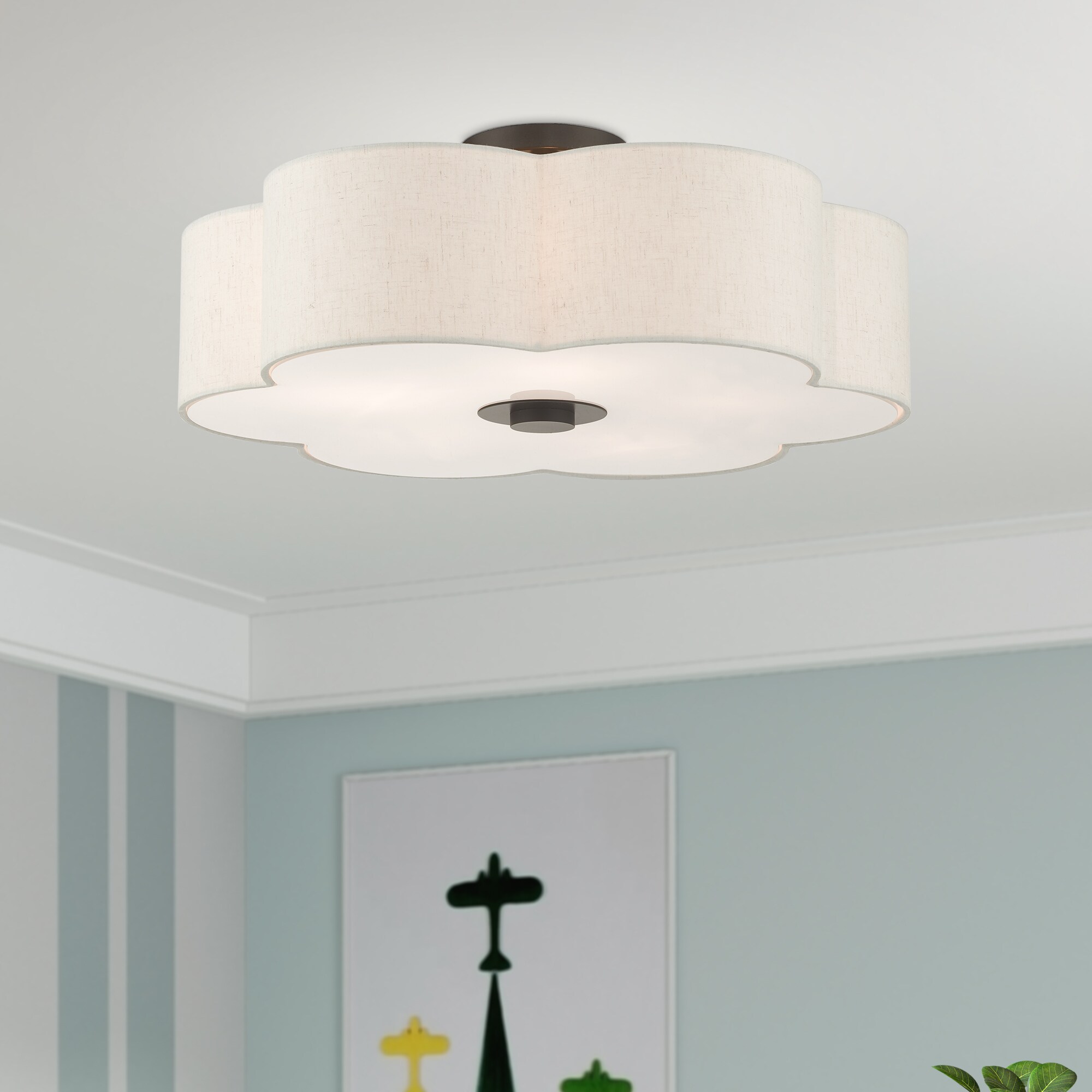Solstice English Bronze 5-Light Semi-Flush Mount with Oatmeal Shade