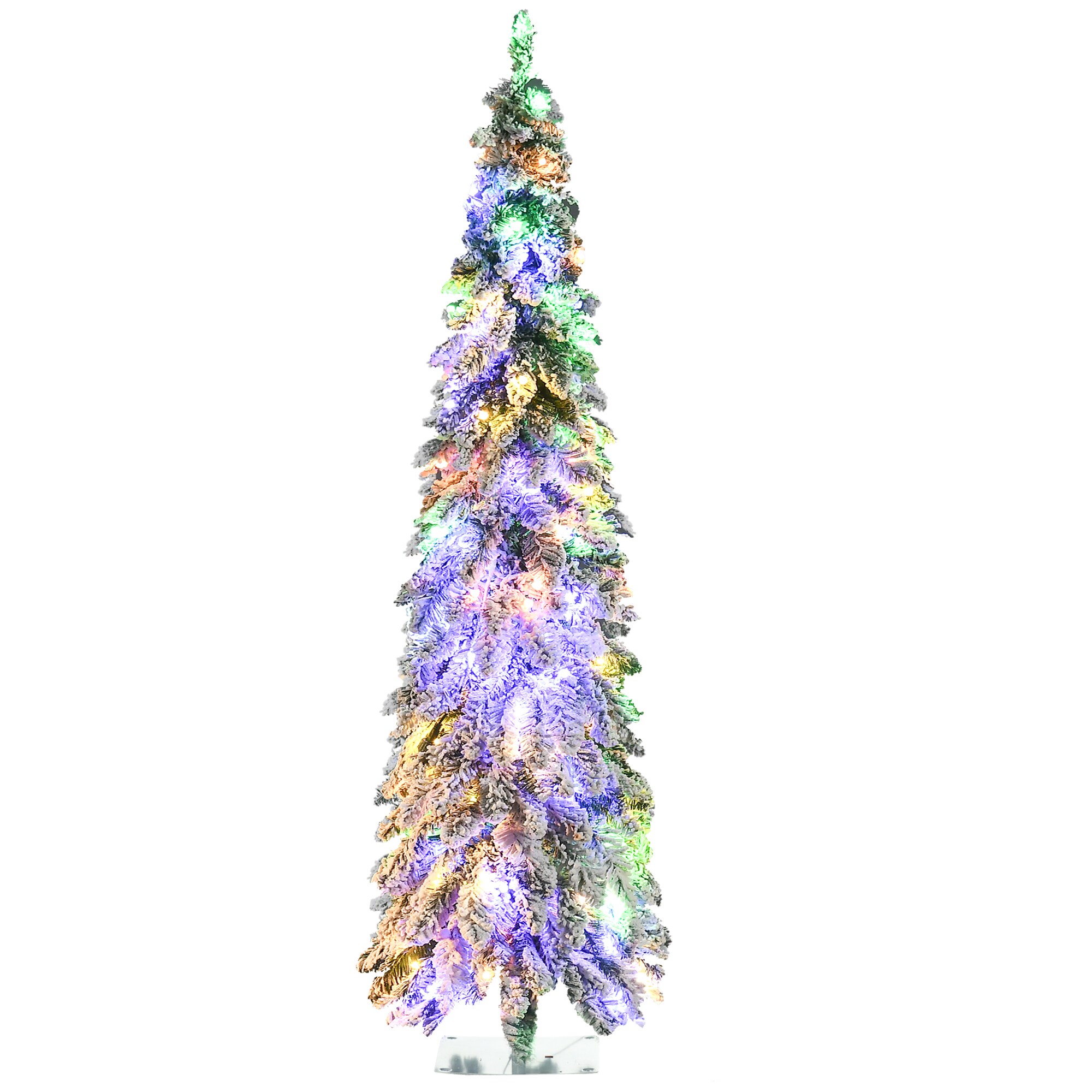 Tatayosi XH-249622 HOMCOM 6ft Tall Prelit Pencil Artificial Christmas Tree Holiday Décor with 407 Snow Flocked Branches 250 Warm White or