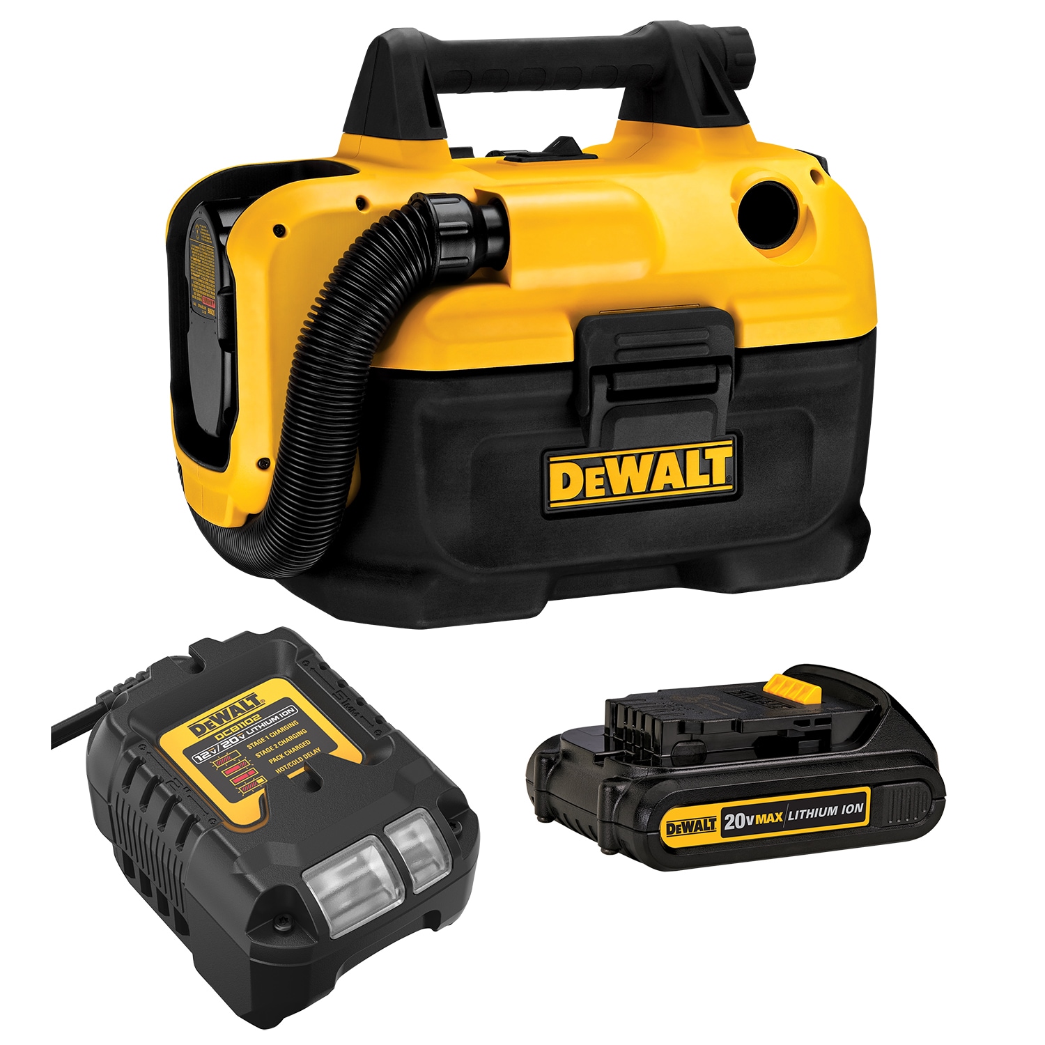 DEWALT 20 volt Max 2 Gallon Cordless Wet Dry Shop Vacuum with Accessories Included and Battery Included DCV580C1 at Lowes