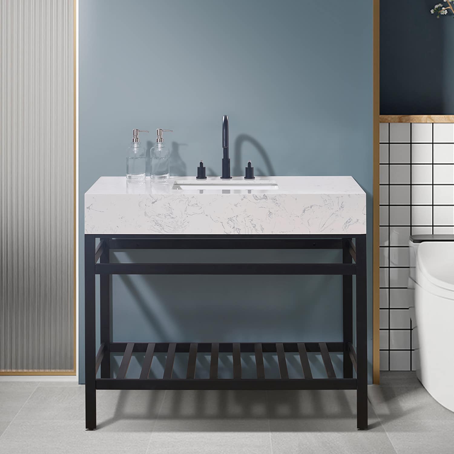 Altair 68042-AWAP-MB-NM Merano 42-in Matte Black Undermount Single sink Bathroom Vanity with Aosta White Engineered marble Top