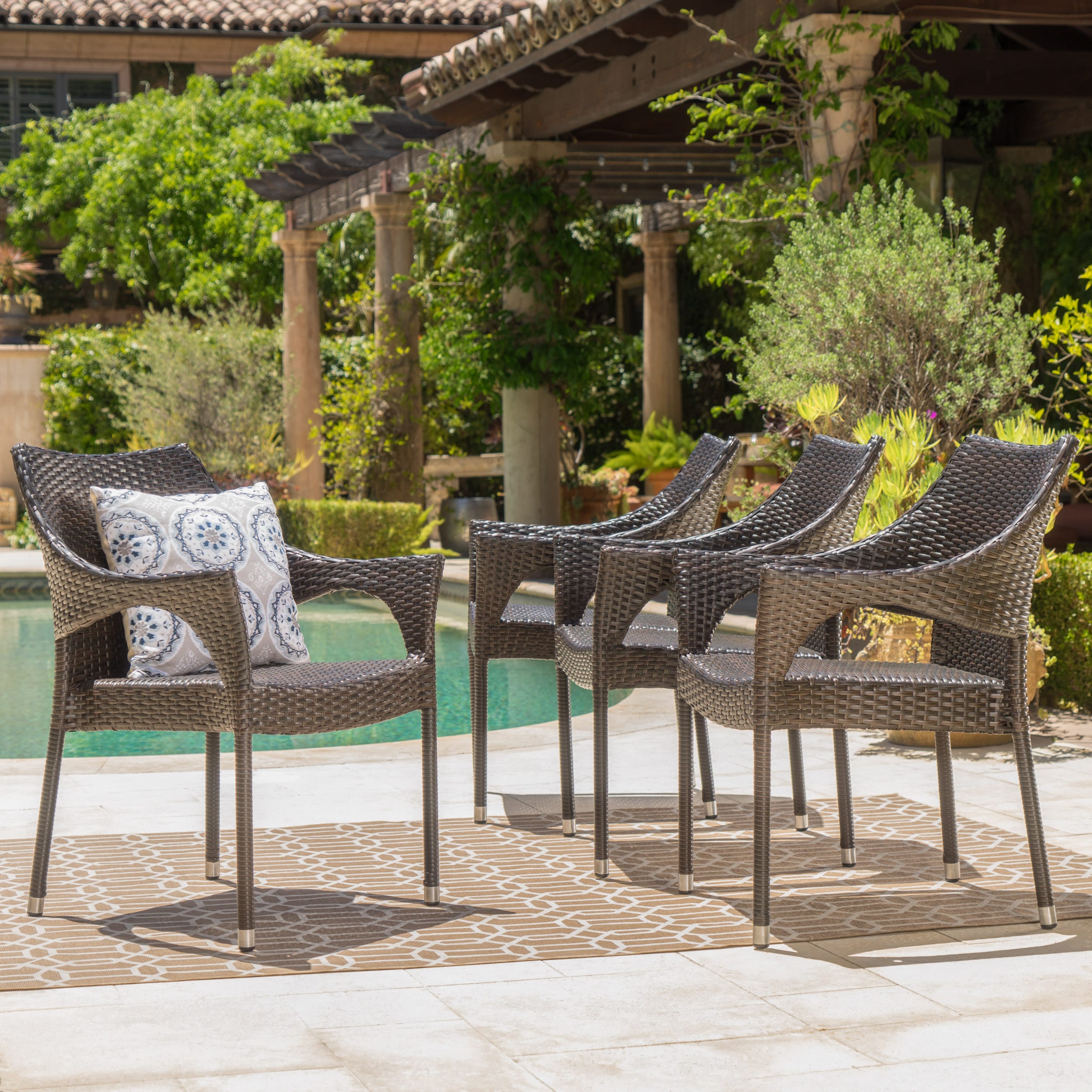 Mirage Brown Wicker Stackable Outdoor Dining Chairs with Iron Frame