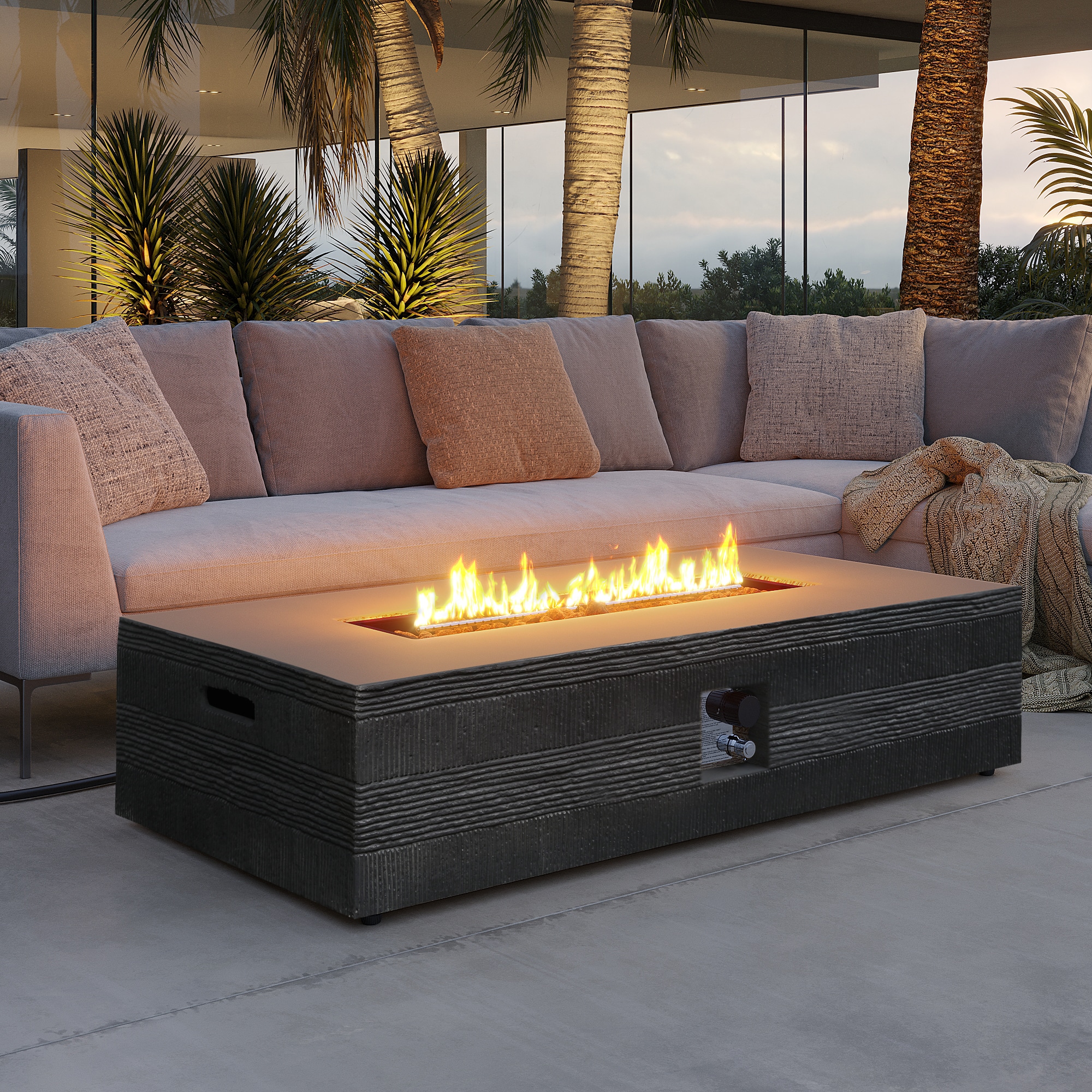 UPHA PL-56-MH 56-in W Dark Gray Magnesium oxide Rectangle Liquid propane Fire pit table