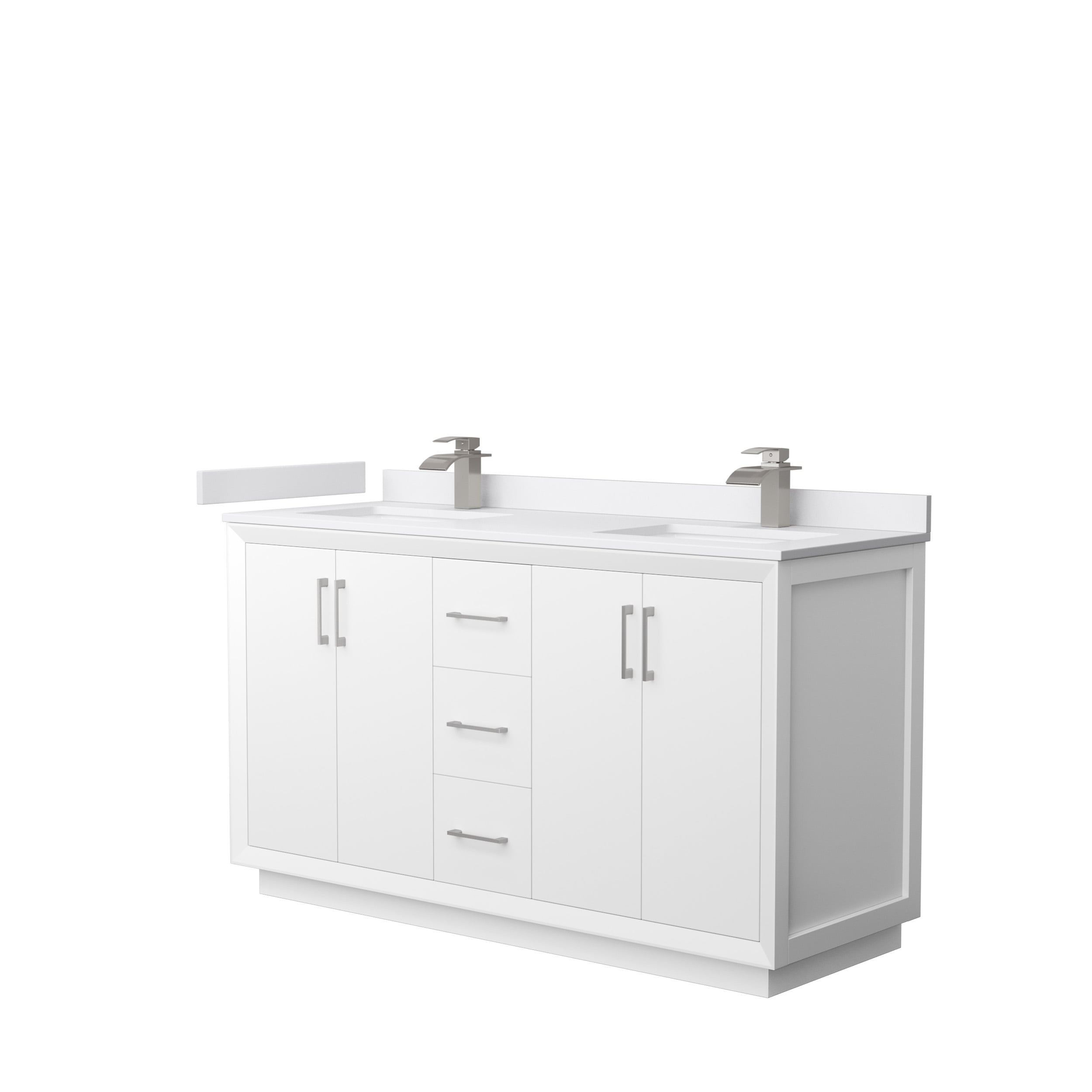 Wyndham Collection WCF414160DWHWCUNSMXX Strada 60-in White with Brushed Nickel Trim Undermount Double sink Bathroom Vanity with White cultured marble Cultured marble Top