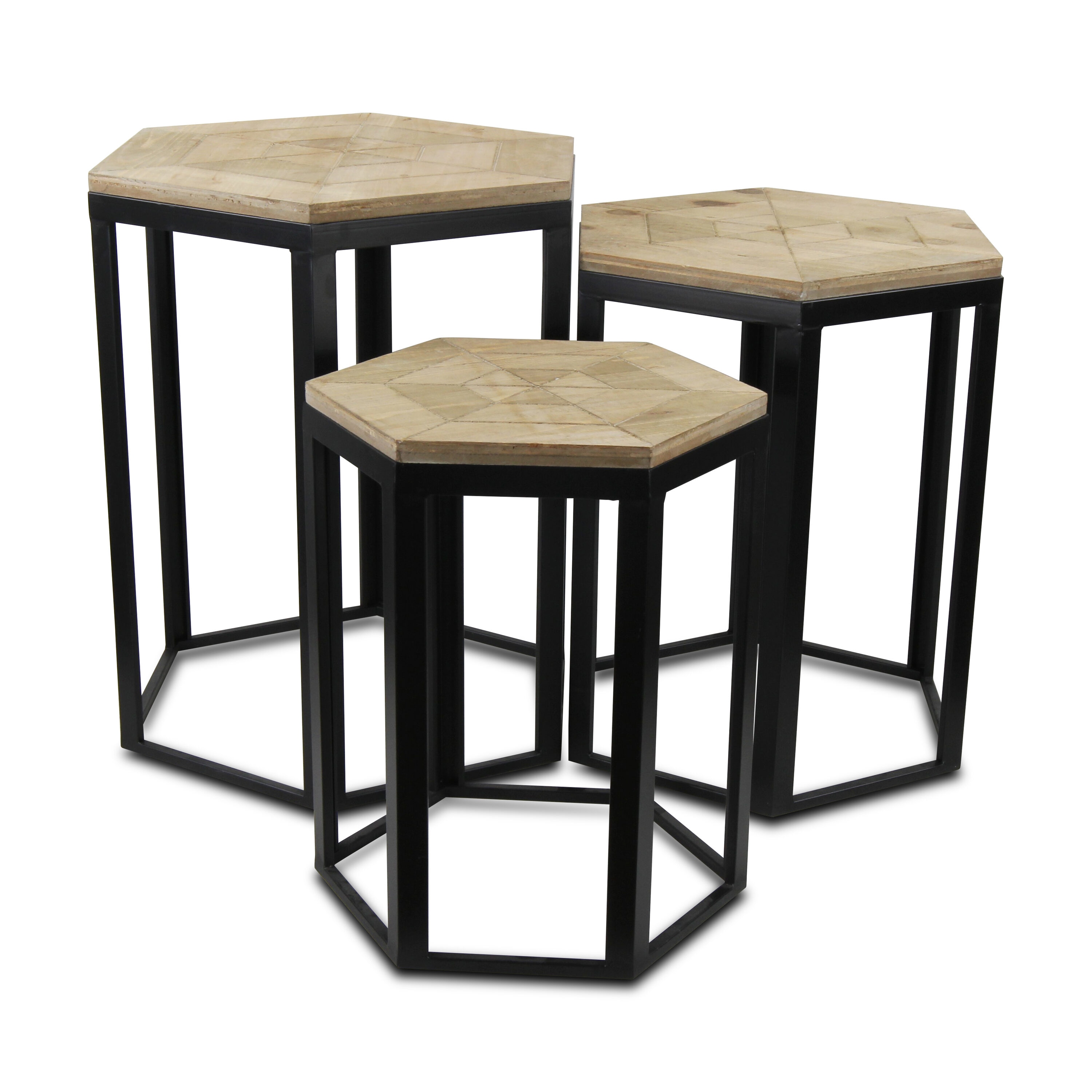 Cheung's 4715-3 Nesting Table 3-Piece Rustic Wood Fir Accent Table Set