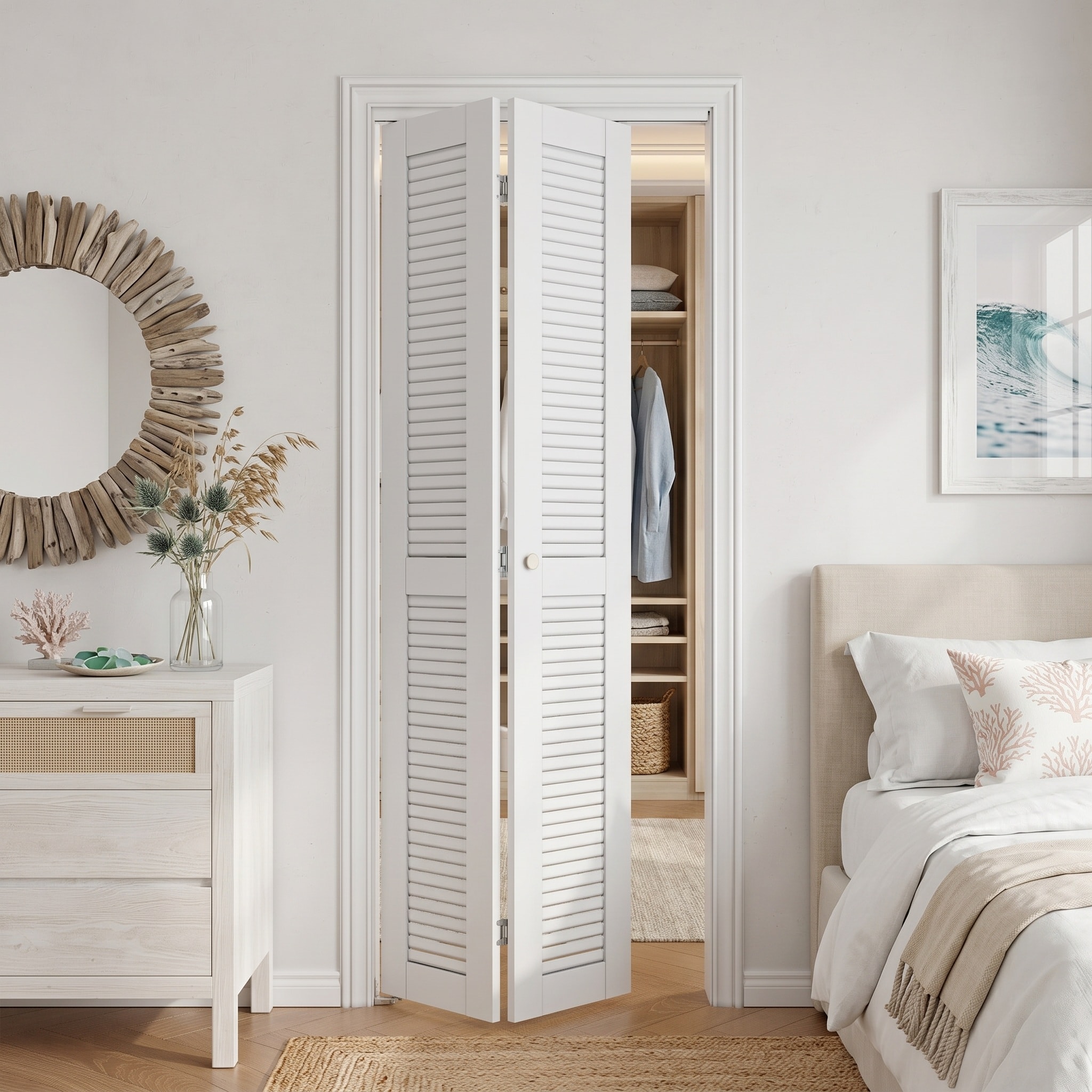 SMARTSTANDARD 30-in x 78-3/4-in Louver Louvre White Finished Solid