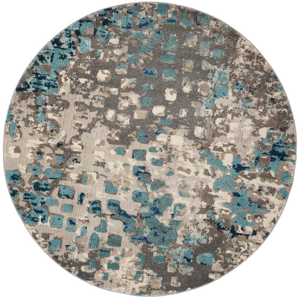 Safavieh MNC225E-7R Monaco Gogh 7 x 7 (ft) Loomed Polypropylene Gray/Light Blue Round Indoor Abstract Bohemian/Eclectic Area rug