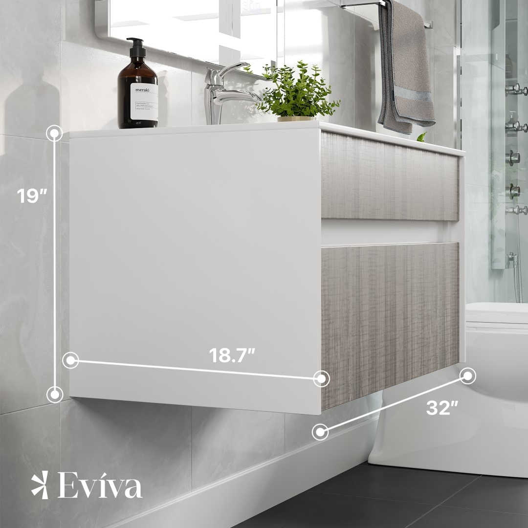 Ashy 32" Gray Laminate Wall-Mount Vanity with Acrylic Sink