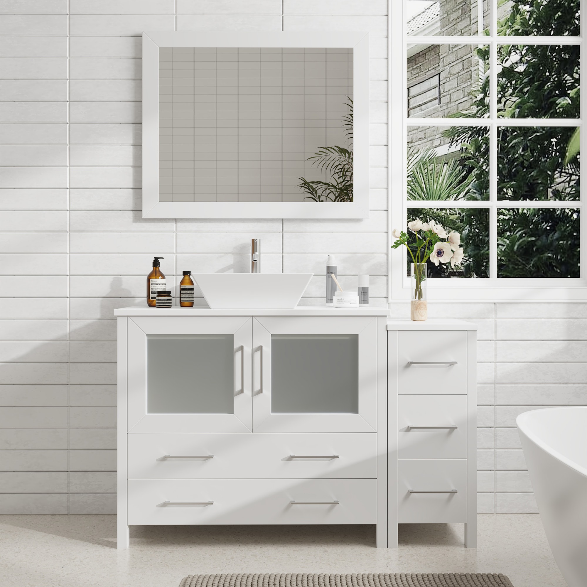 Vanity Art VA3136-48W Ravenna 48-in White Single sink Bathroom Vanity with White Engineered marble Top (Mirror Included)