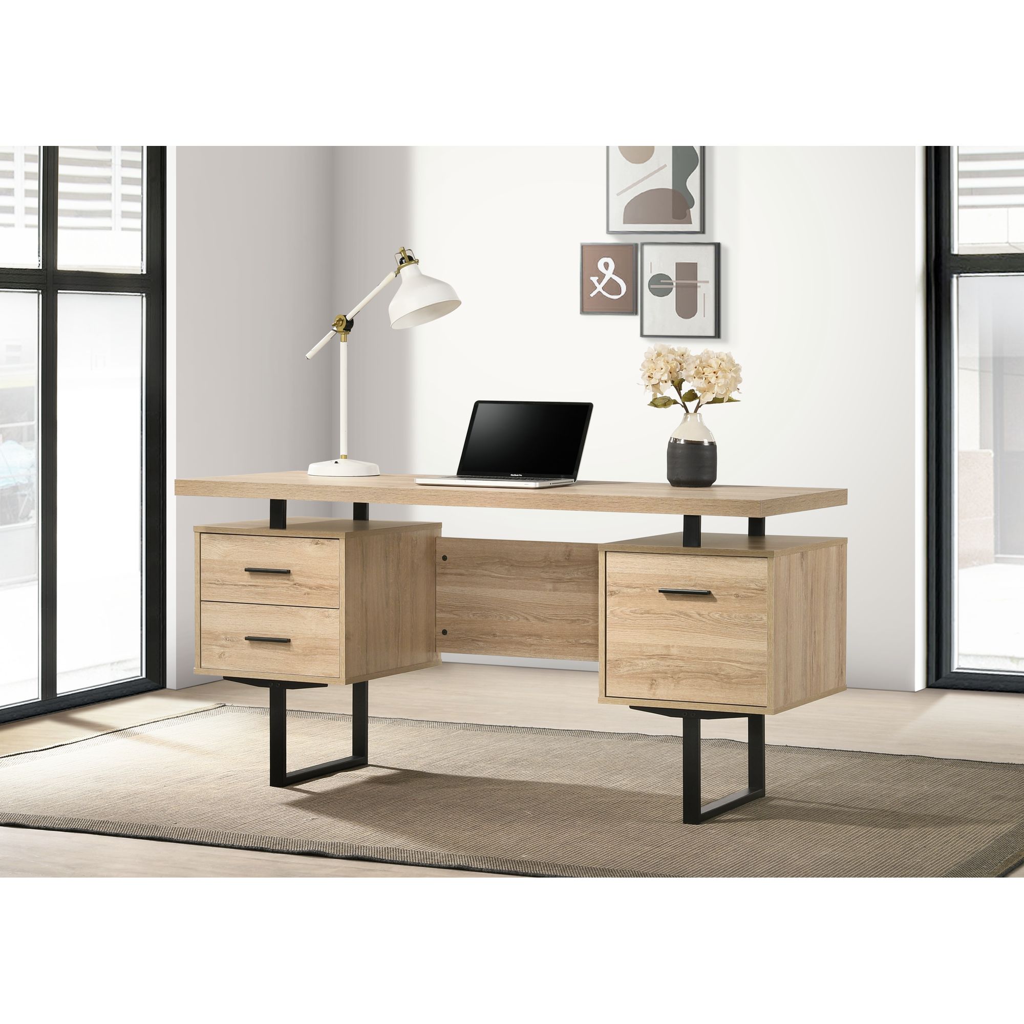 Brown Wood and Black Metal 60 Computer Desk from Monarch