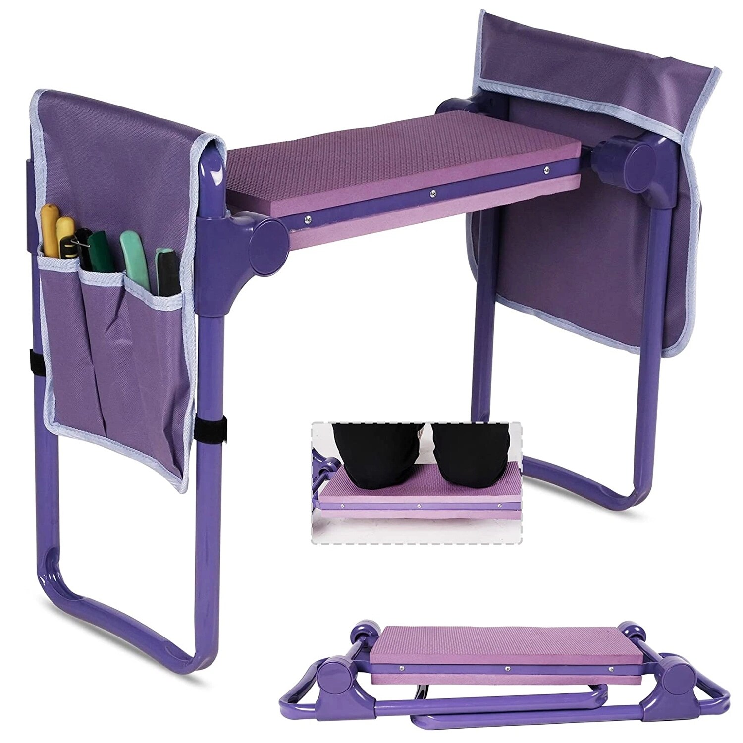 Kahomvis BOSON-QPT2-TT Garden Kneeler and Seat Stool 18.9-Inches Purple Plastic Barrel Garden Stool