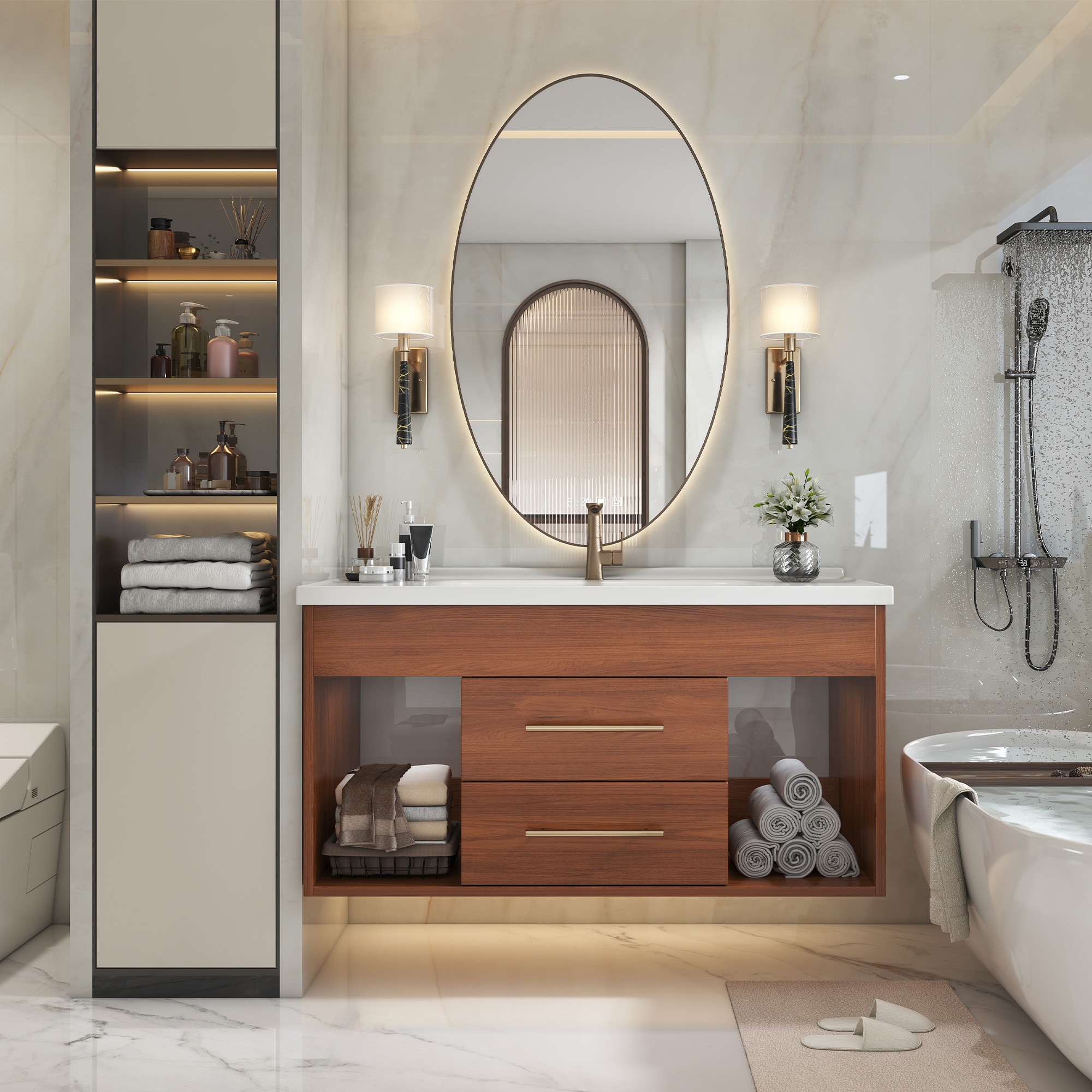 Tatayosi RY-36S00026 Mid-century Modern Single Bathroom Vanity with Integrated Ceramic Undermount Sink