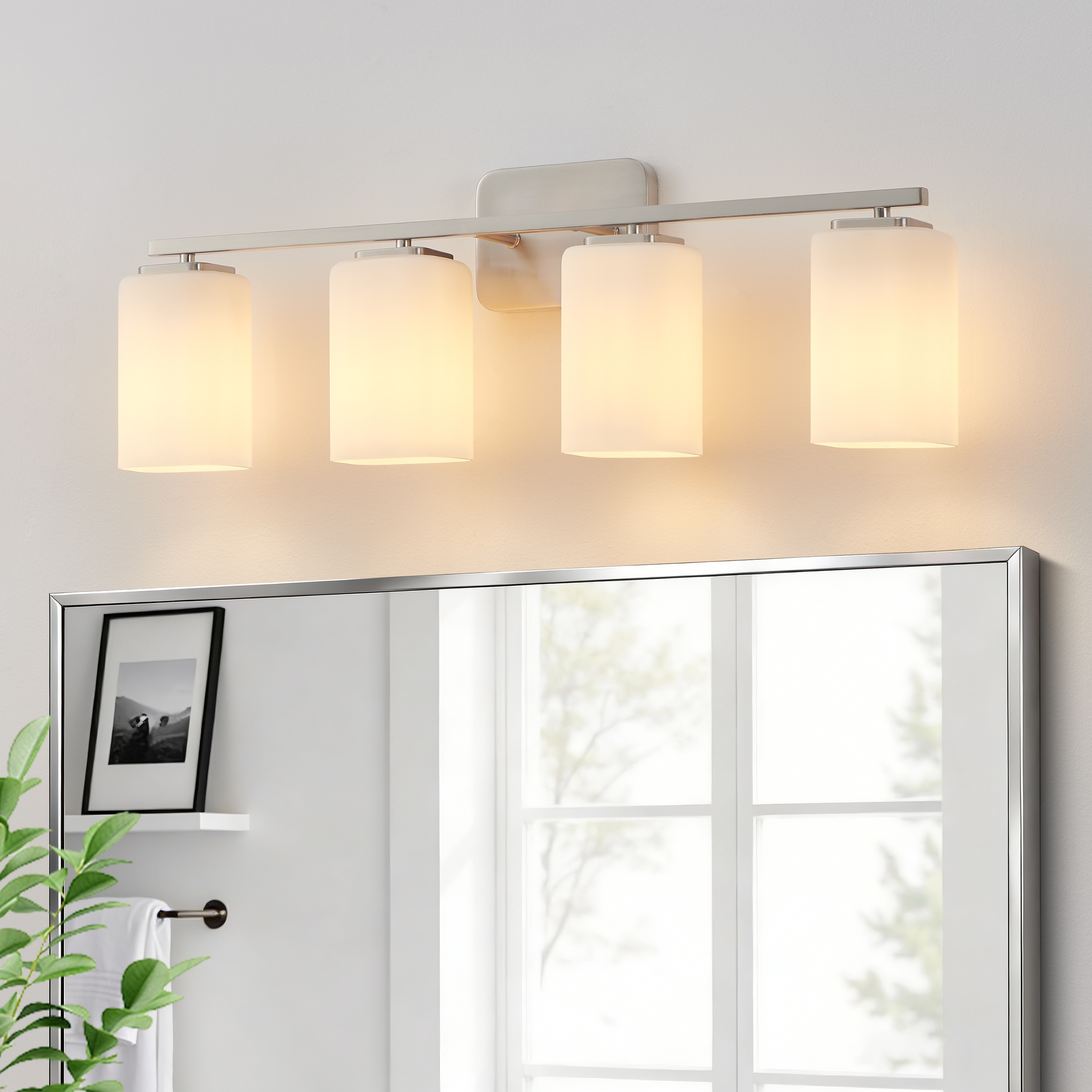 KAWOTI - Clemmon 28.5-in 4 Light Brushed Nickel Transitional Bathroom Vanity light