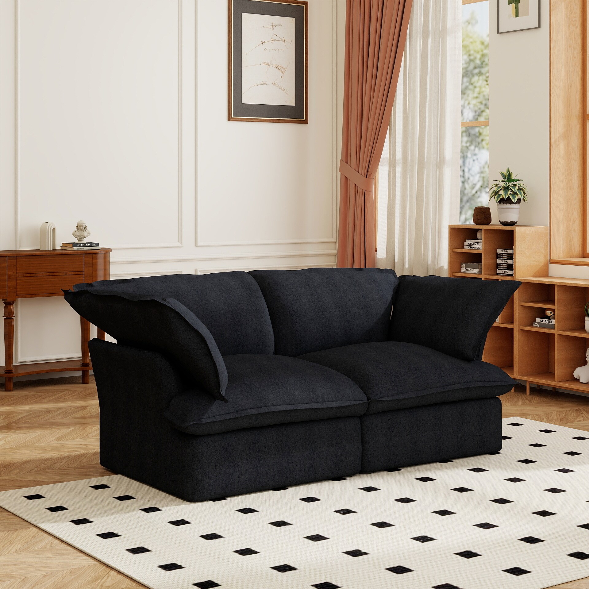 BuotiqHom DH-S2-120BK 82-in Modern Black Linen 2 -seater Loveseat