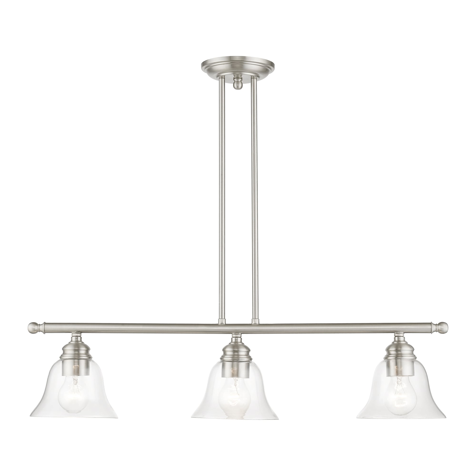 Elegant Brushed Nickel 3-Light Linear Chandelier with Hand-Blown Glass
