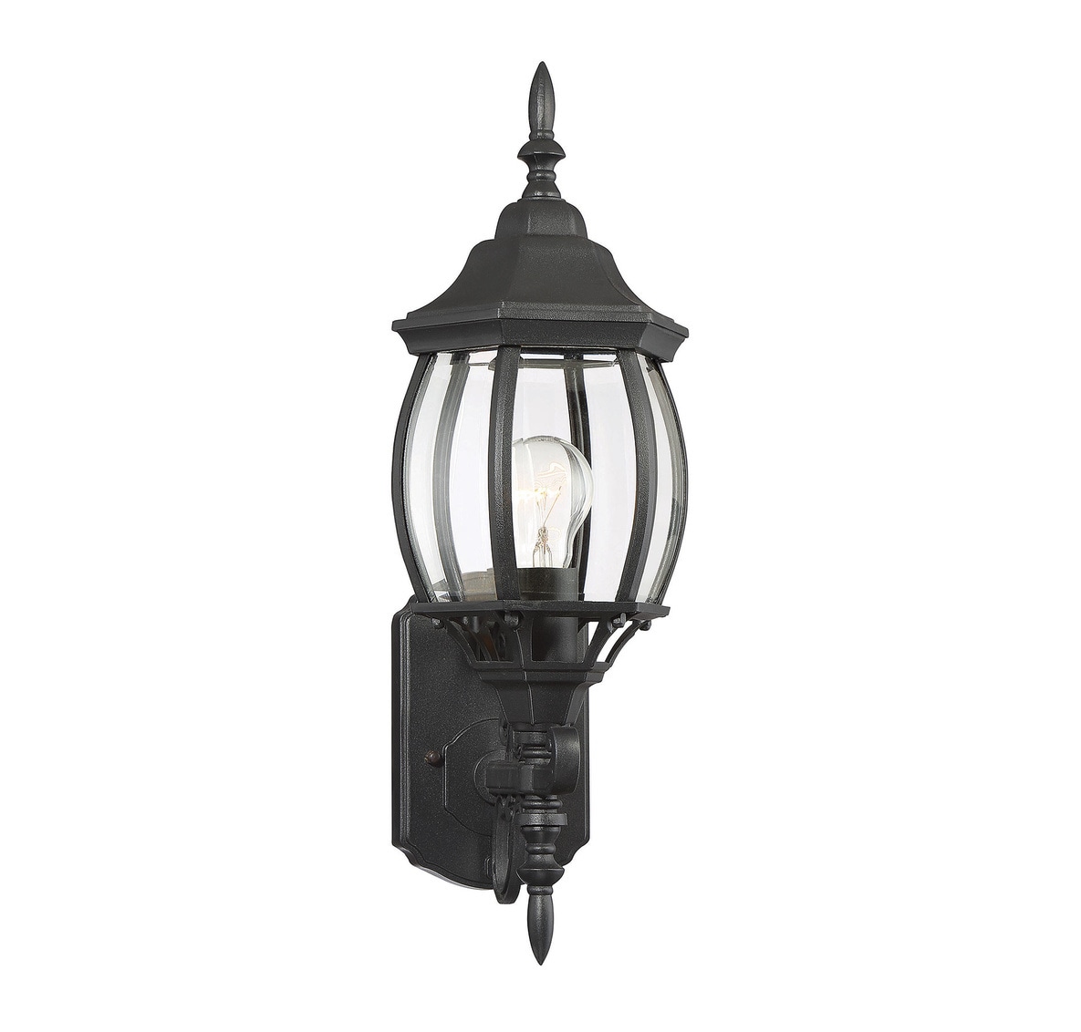 Black Transitional Outdoor Lantern Wall Sconce with Clear Glass