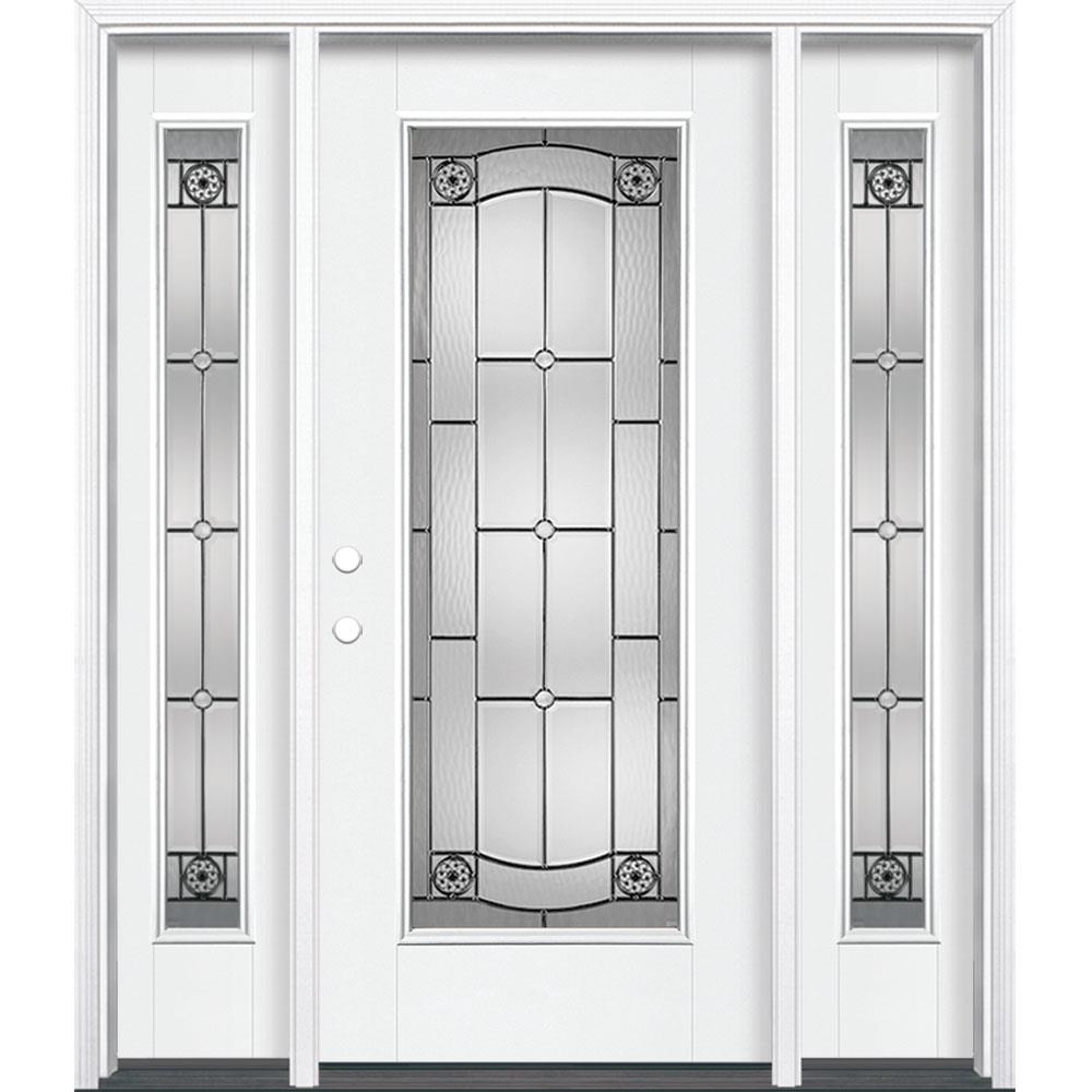 Masonite 883460 Elan 64-in x 80-in Fiberglass Full Lite Right-Hand Inswing Arctic White Painted Single Front Door with Sidelights with Brickmould Insulating Core