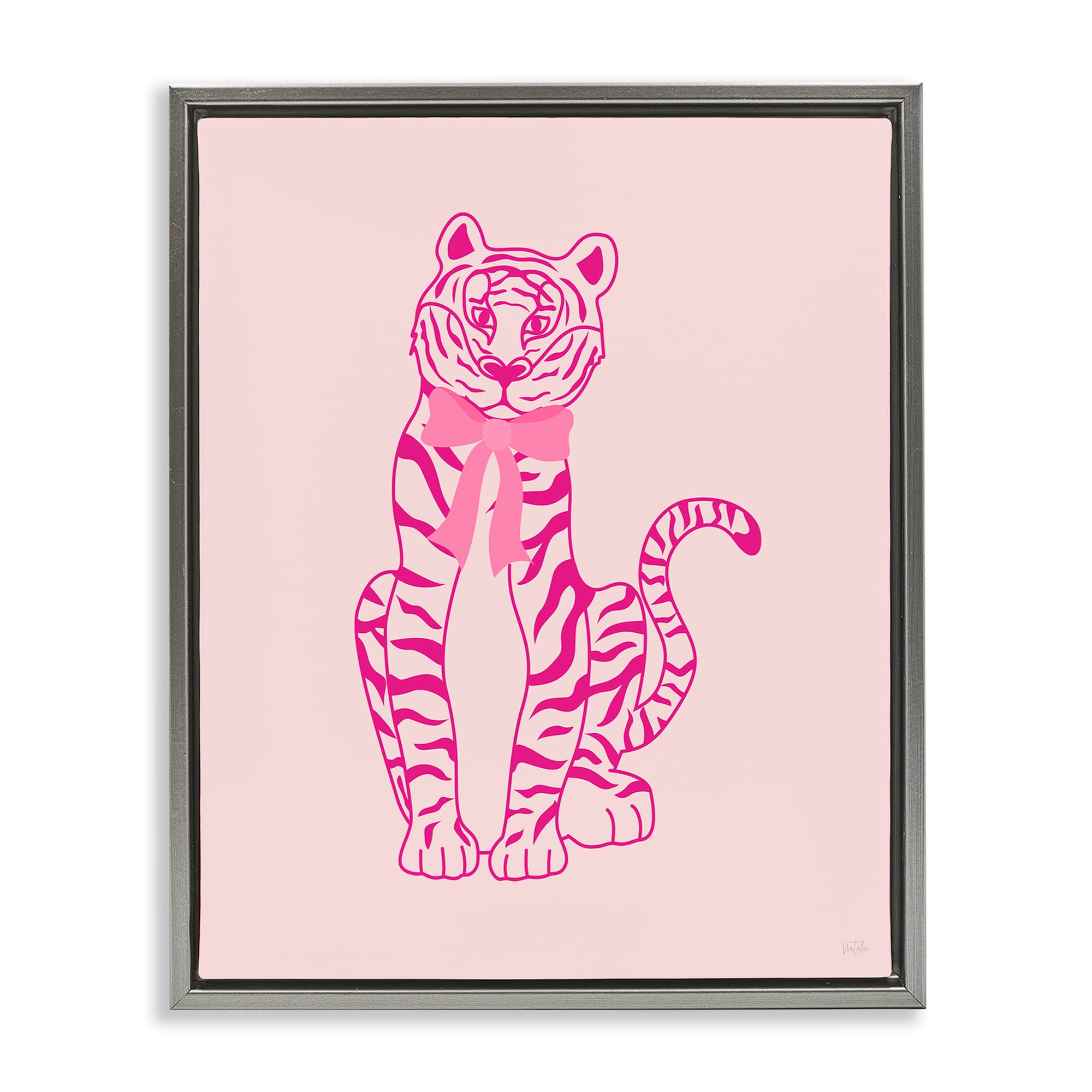 Stupell Industries BS-196-FFL-24X30 Mod Chic Tiger with Bow Gray Framed Floater Canvas Wall Art By Natalie Carpentieri 25 x 31