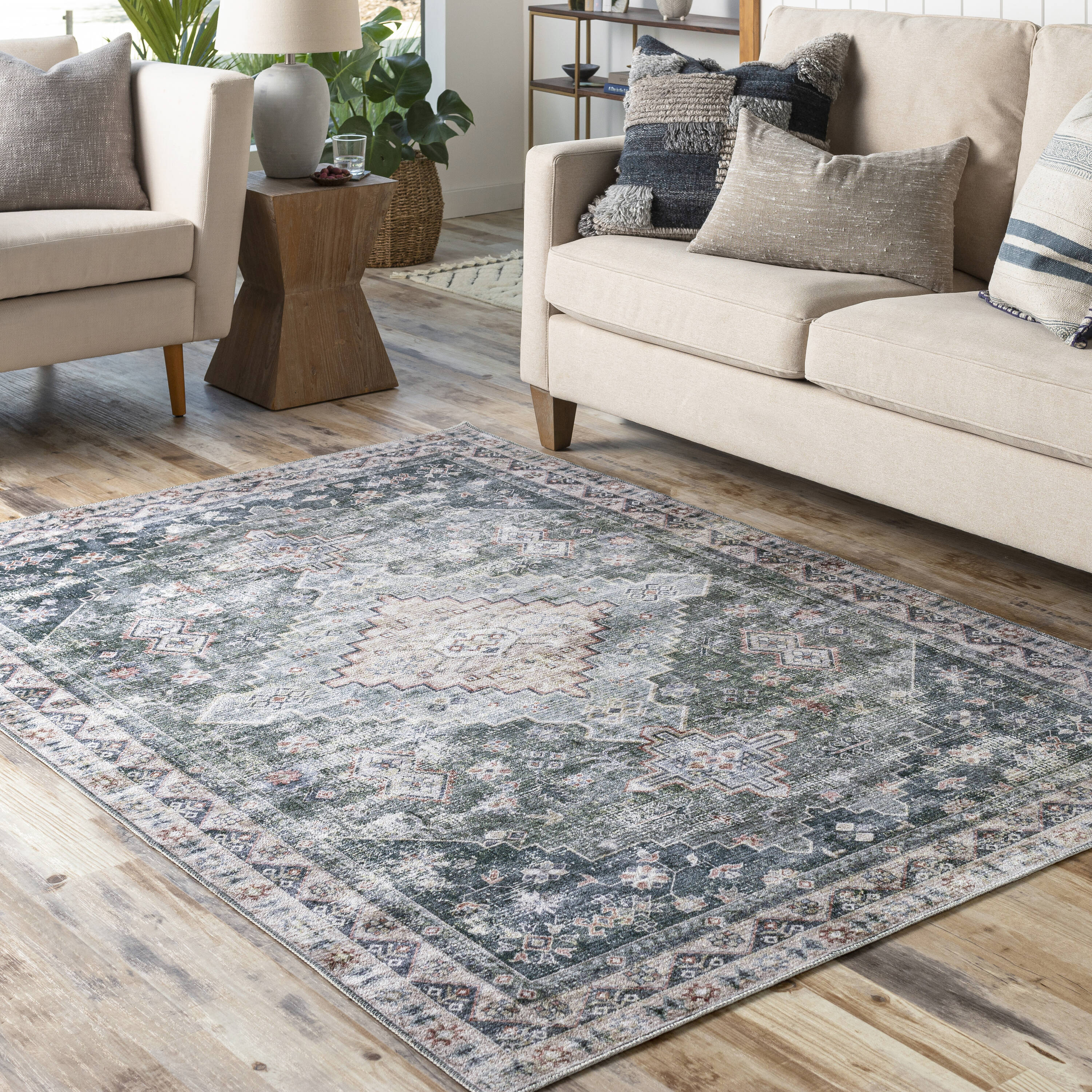 Livabliss RGE2308-23 Regen 2 x 3 (ft) Polyester Medium Green Rectangular Indoor Medallion Bohemian/Eclectic Machine washable Area rug