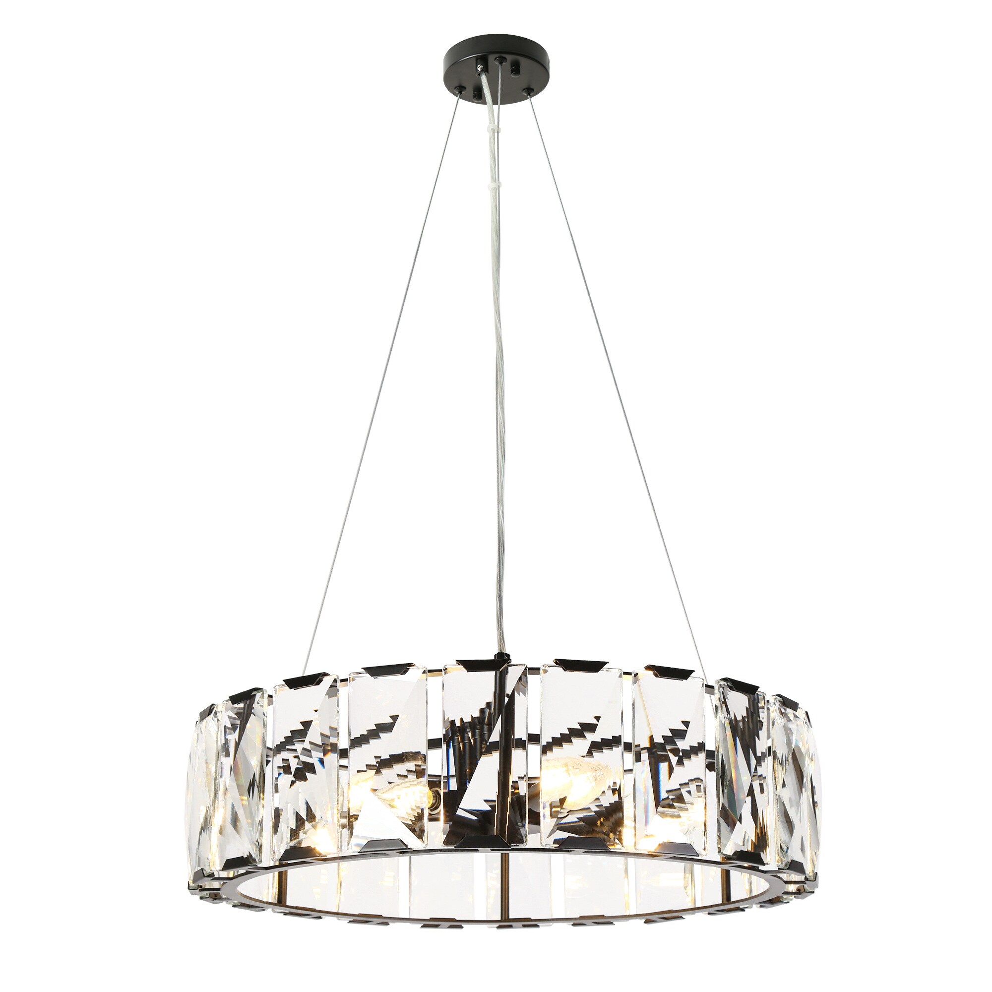 Modern Black Crystal 6-Light Drum Chandelier with Clear Crystals