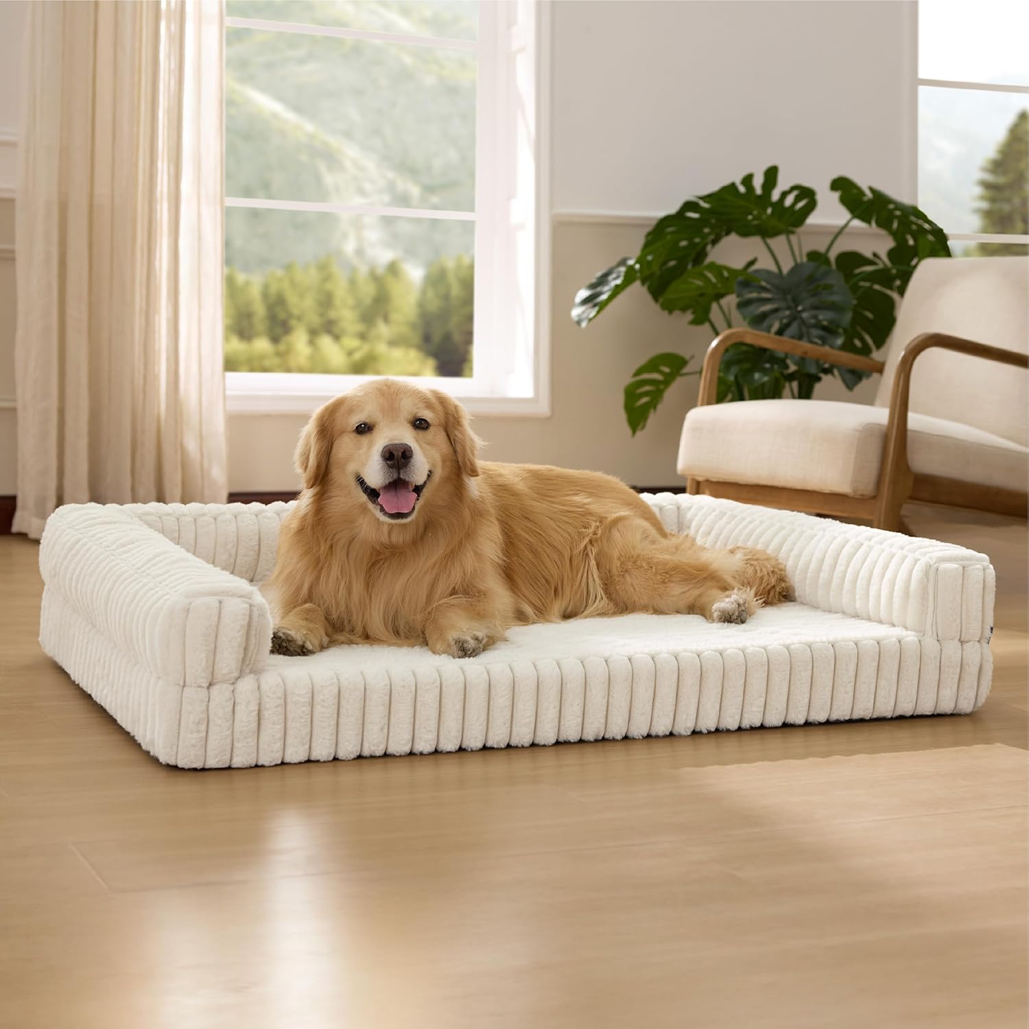 LOVMOR SF-H-CK-DOGBED-19 Bedsure Orthopedic Dog Beds for Extra Large Dogs Waterproof Memory Foam XL Pet Bed with Sides Non-Slip and Egg-Crate Foam Big Dog Couch Sofa with Washable Removable Corduroy Cover Cream