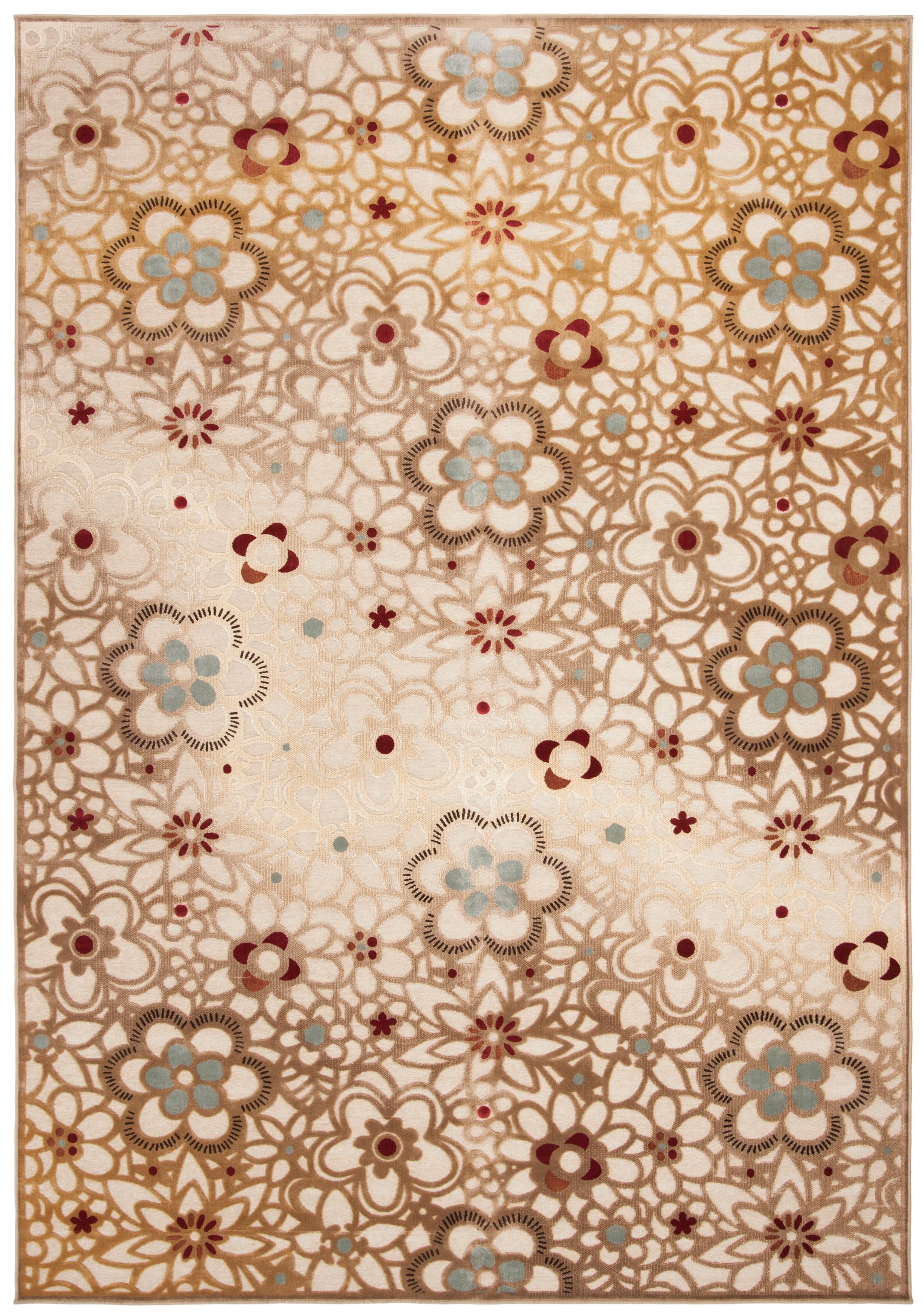 Taupe and Beige Floral Viscose Chenille Area Rug