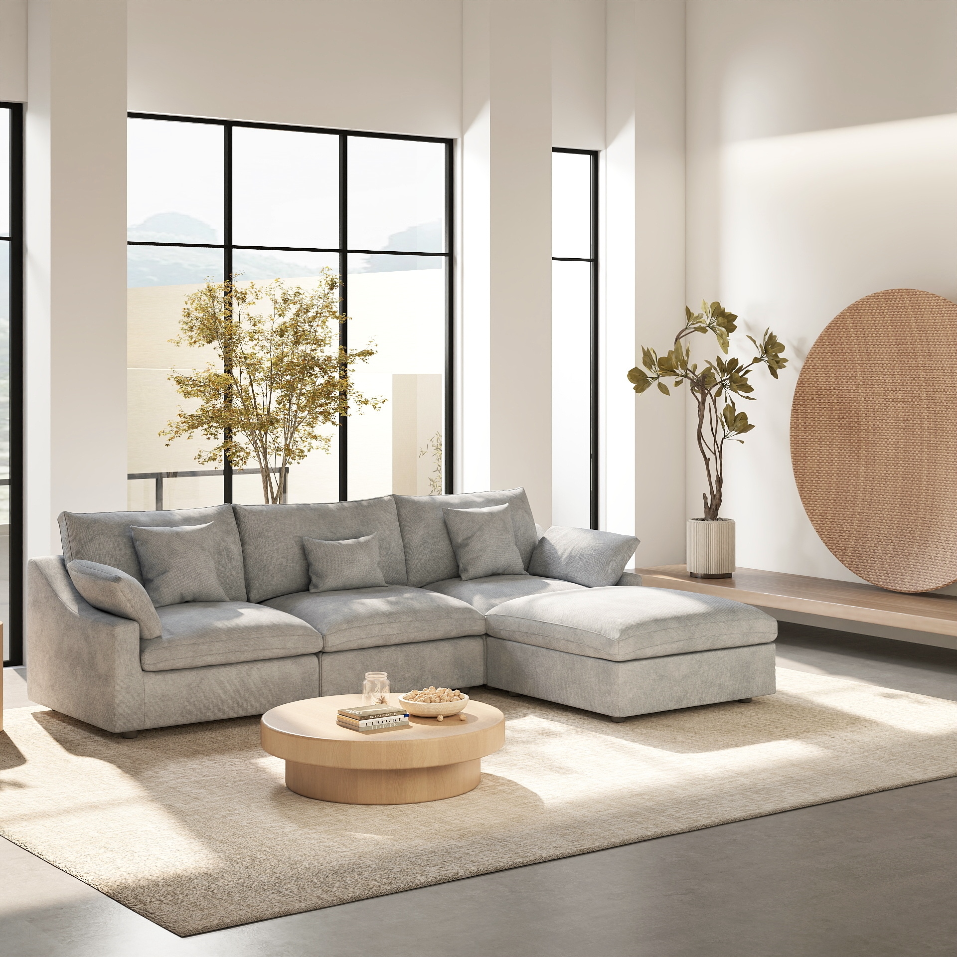 BuotiqHom DH-S3+1-140LG 119-in Modern Gray Linen 4 -seater Sectional