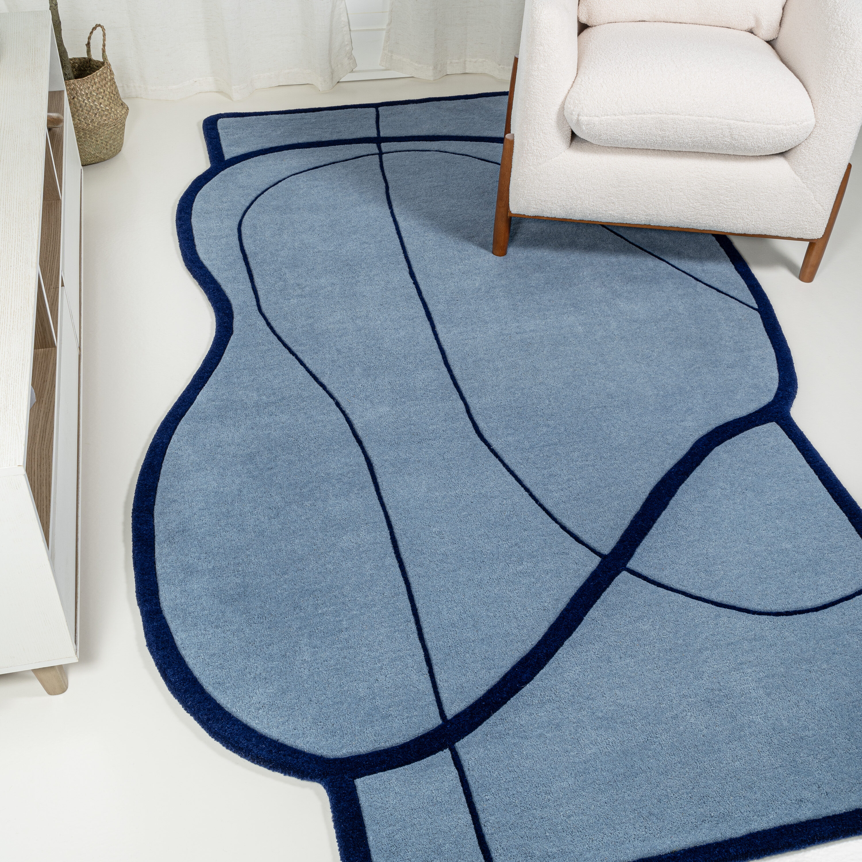 JONATHAN Y 8 X 10 (ft) Wool Light Blue/Navy Irregular Indoor Abstract Mid-century Modern Spot Clean Only Area Rug
