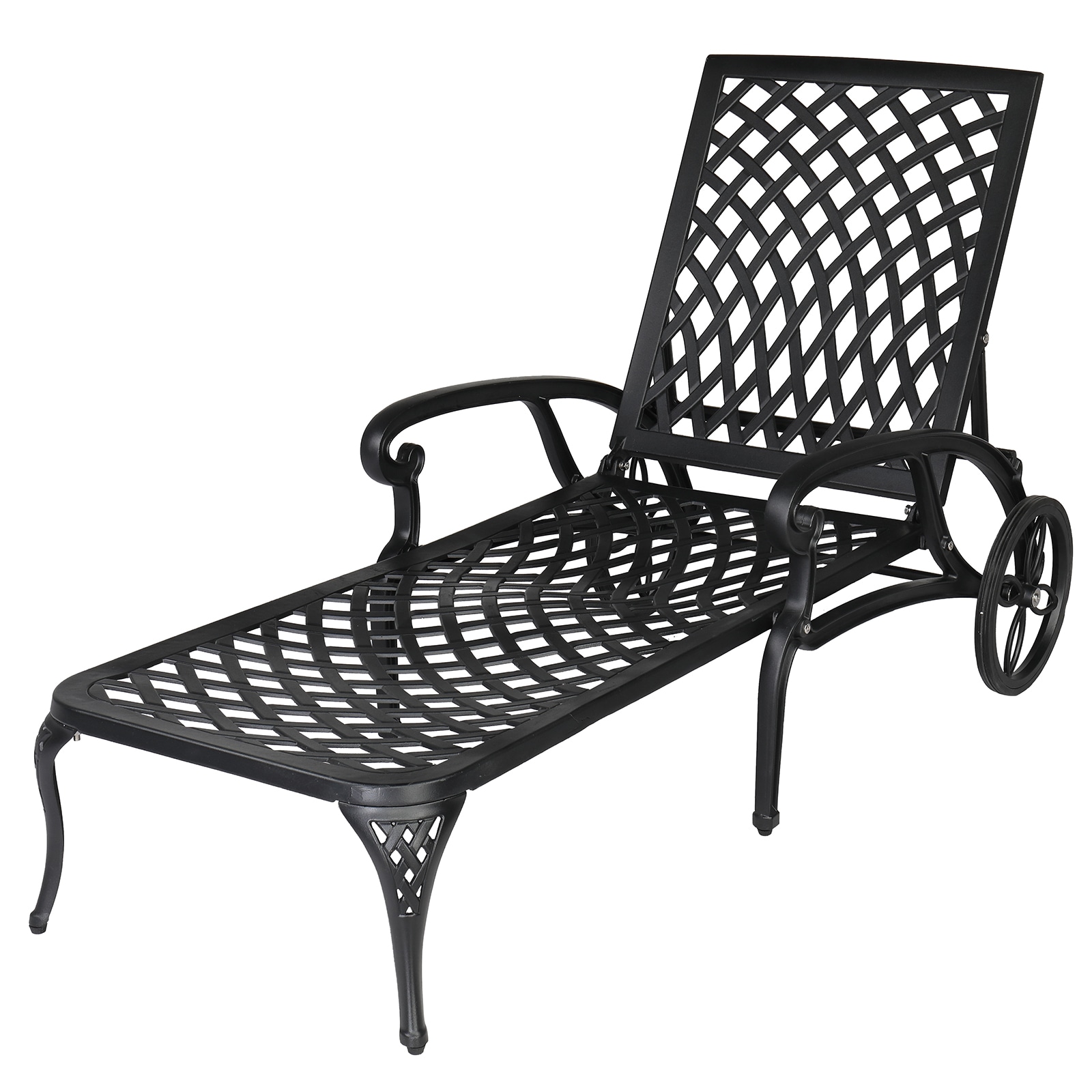 Winado LO1G56000479 Black Aluminum Frame Stationary Chaise Lounge Chair with Solid Seat