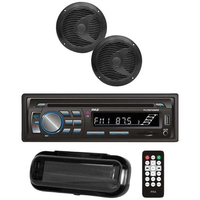 Pyle Marine Single-DIN In-Dash CD AM/FM Receiver with Two 6.5-in Speakers,  Splashproof Radio Cover and Bluetooth (Black) in the Boat Electronics &  Accessories department at Lowes.com
