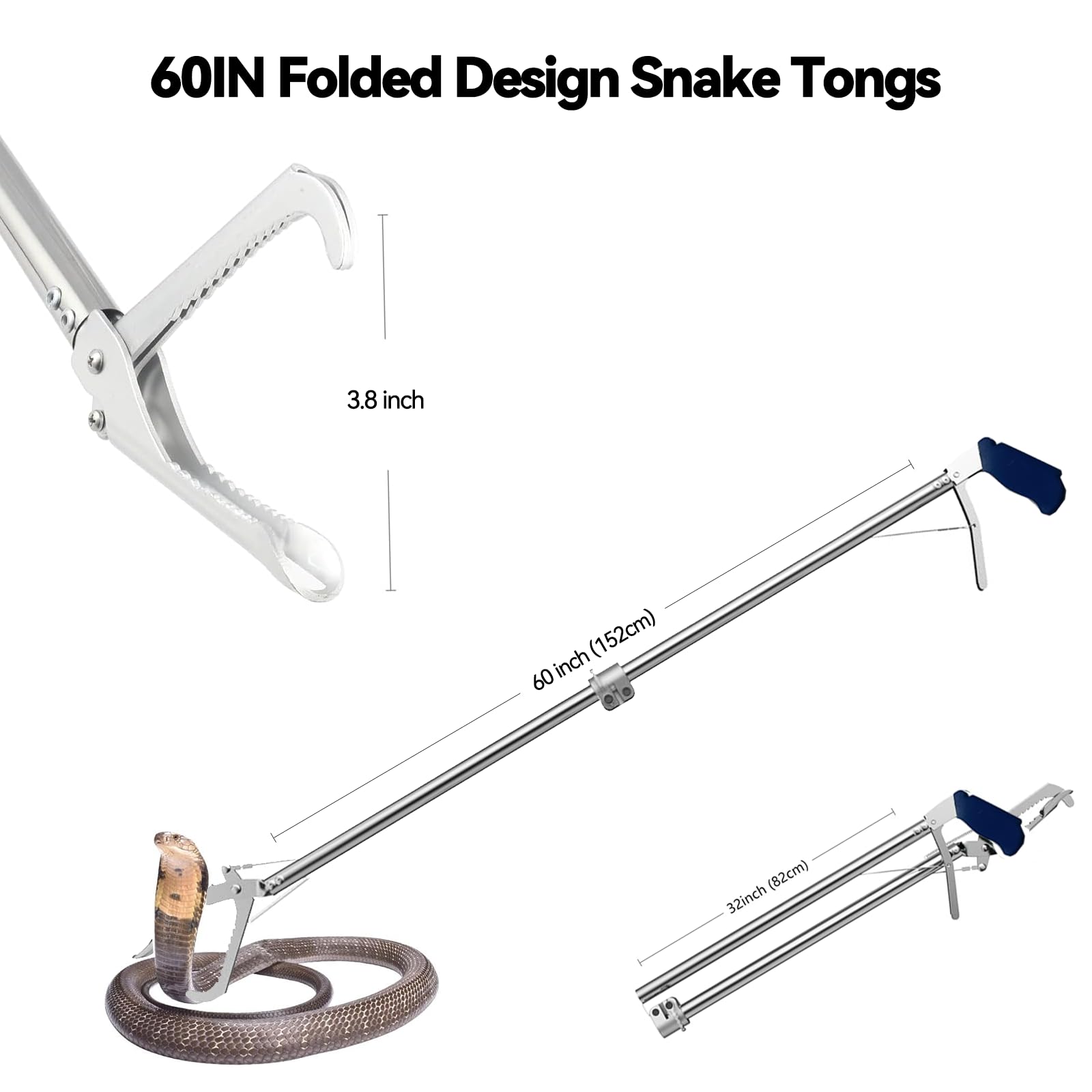 Justincity 60 inch collapsible stainless steel snake grabber tool with ...