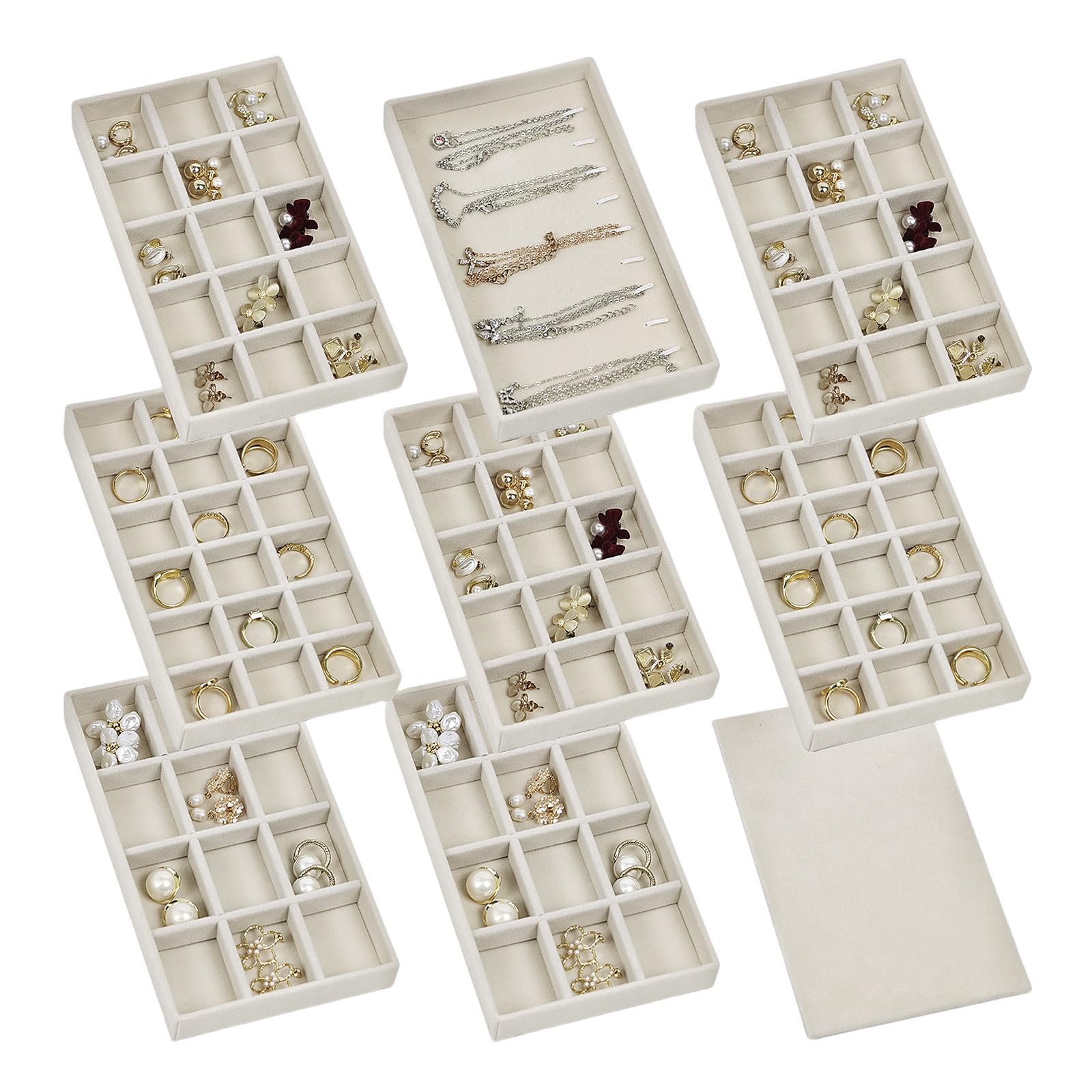 Lukvuzo 8 Stackable Jewelry Organizer Trays with 1 Lid Beige Velvet ...