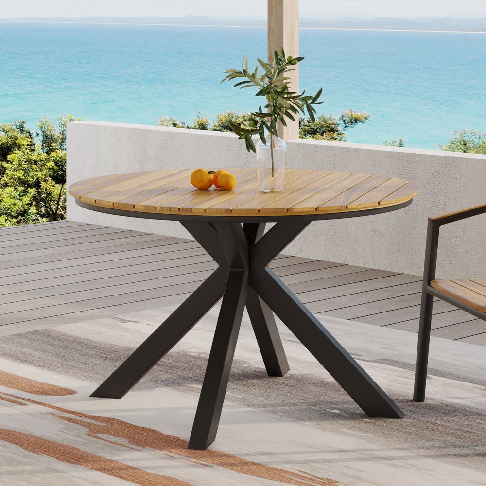 Blisstyle Outdoor Dining Table Teak Acacia Wood Tabletop And Black ...
