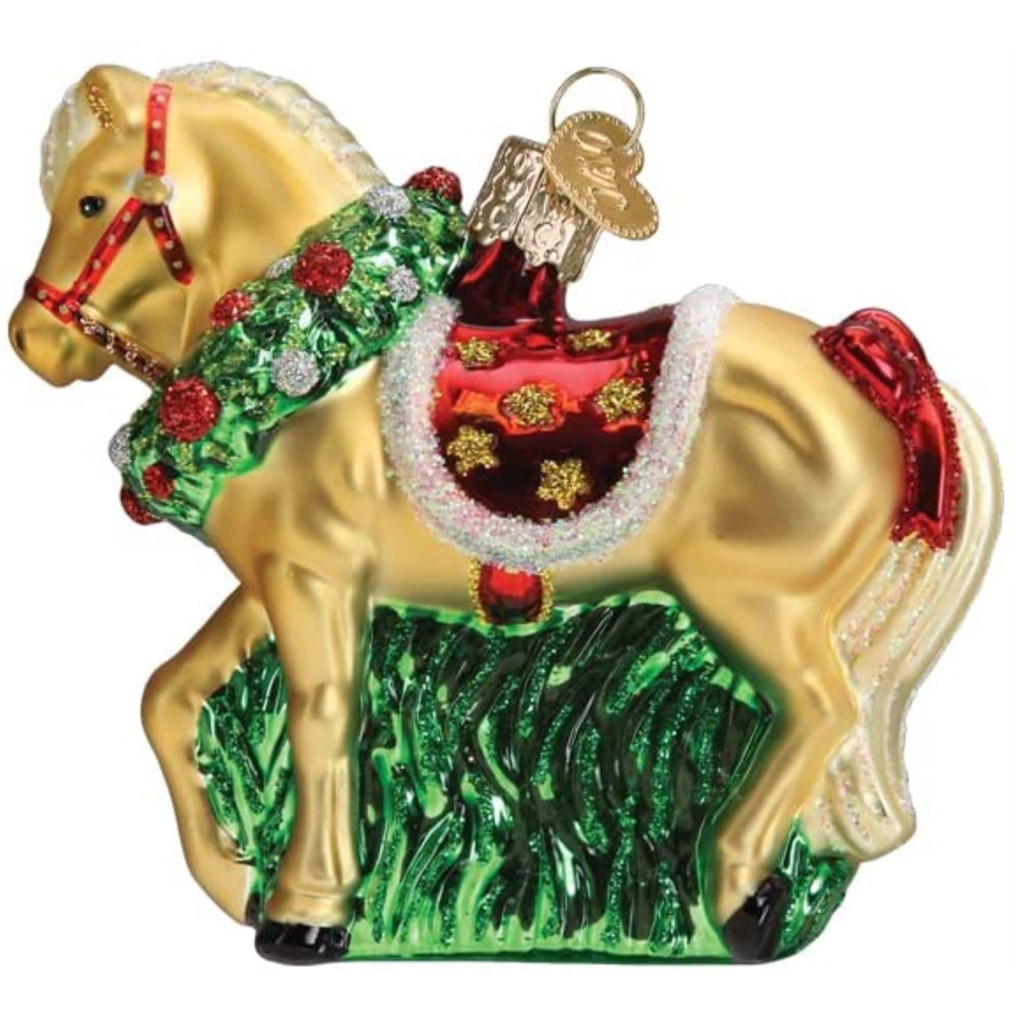 Old World Christmas 729343126535 Glass Blown Ornament for Christmas Tree - Horse with Wreath