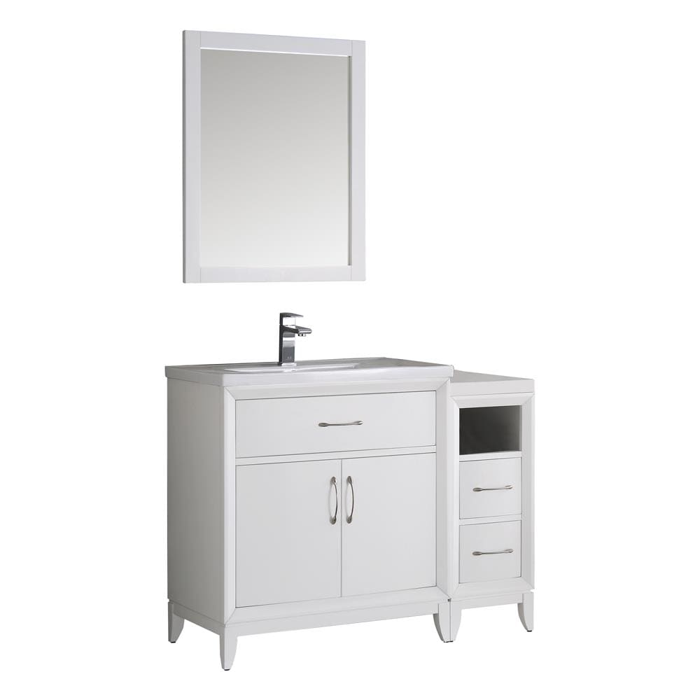 Fresca FVN21-3012WH Cambridge 42.0-in White Single sink Bathroom Vanity with White Ceramic Top (Mirror Included)