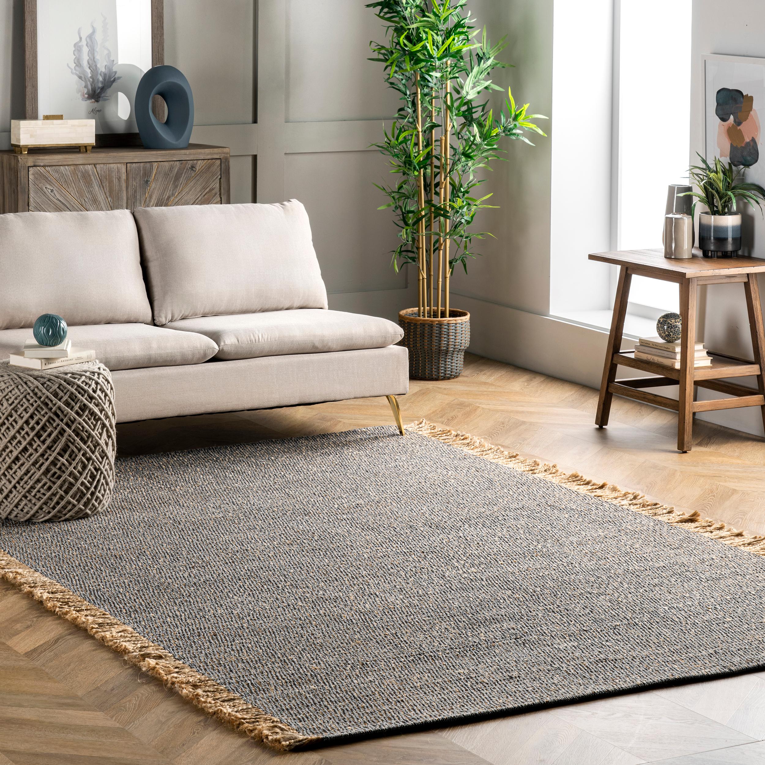 Braided Jute Rug with neutral stripe