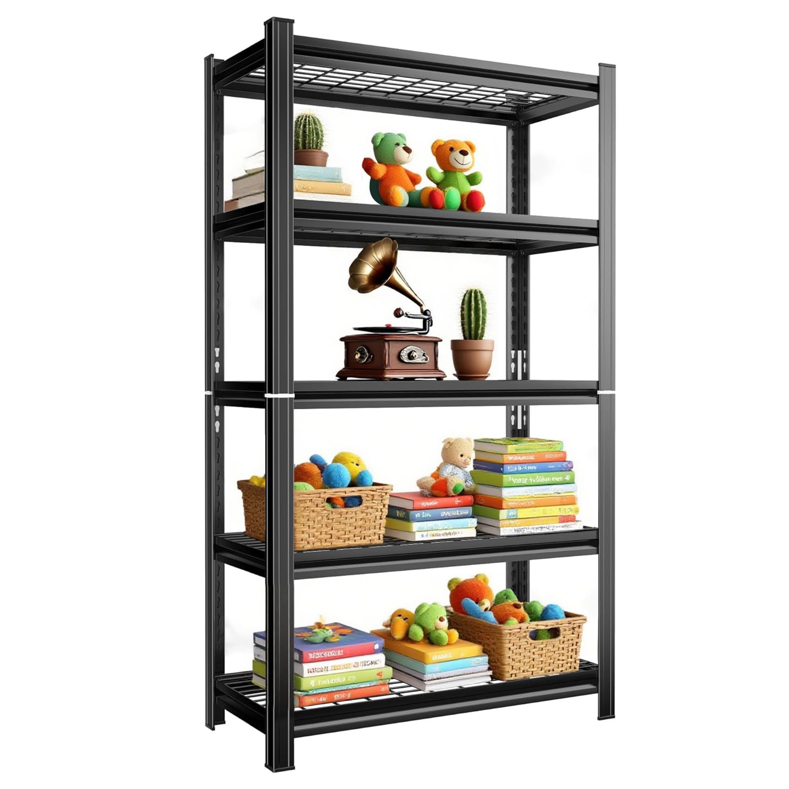 Tatayosi DJ-340330 Industrial 5 Tier Black Steel Shelving Heavy Duty 2000lb Capacity Adjustable Storage Rack For Garage Kitchen Gym Organization Easy Assembly Required