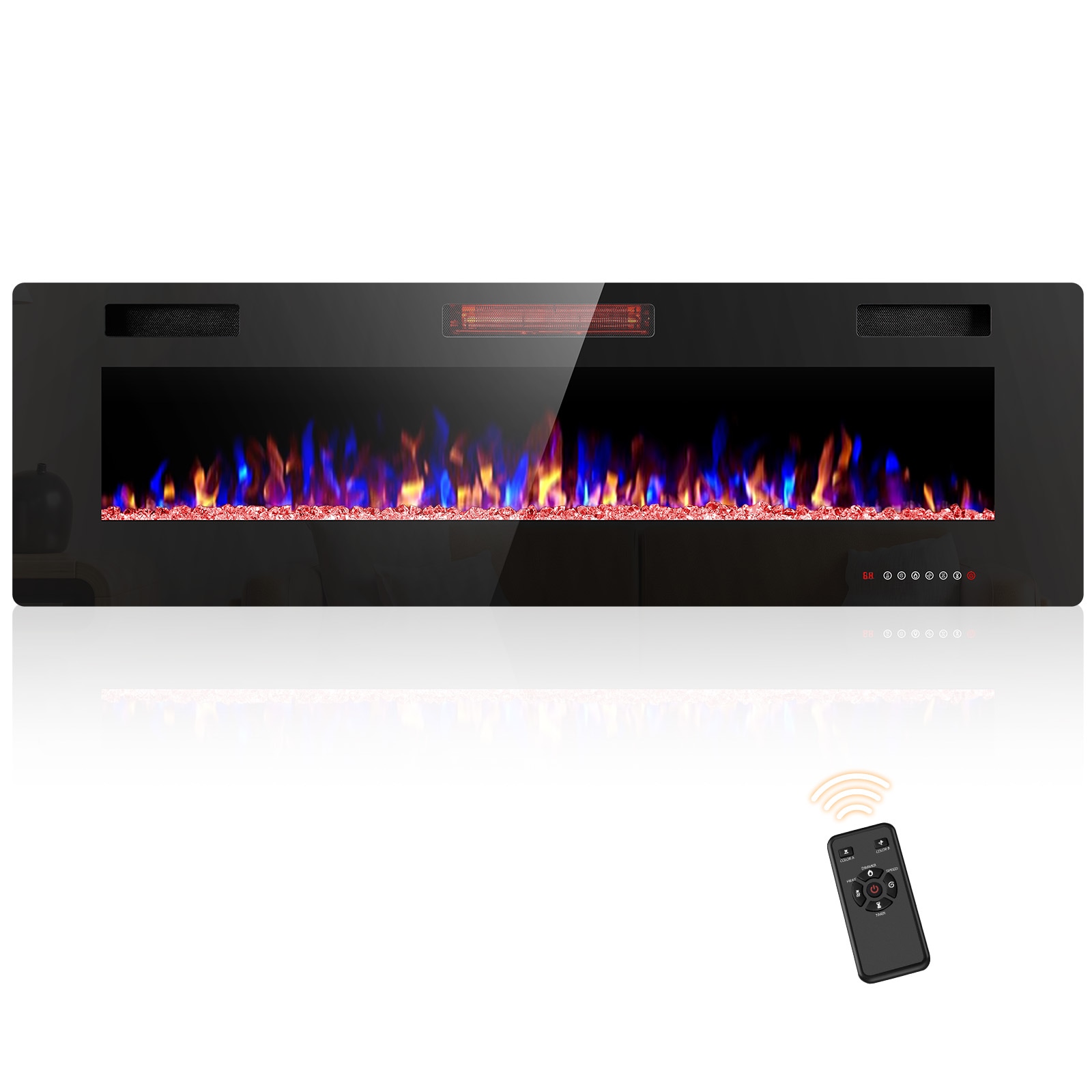 COWSAR LSFPC3-60 60-in W Black Wall mount Infrared quartz Wall-mount Electric Fireplace with Remote Control Included