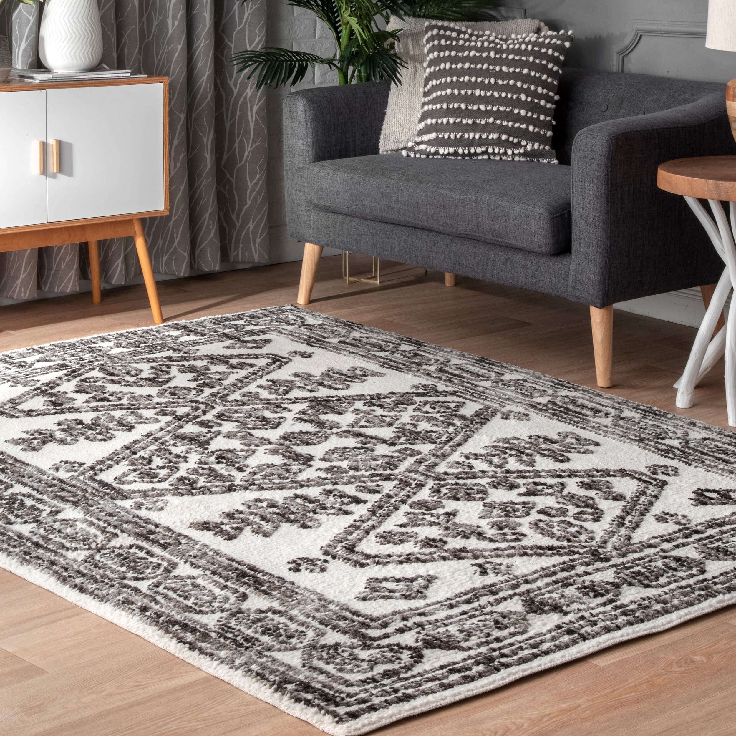 nuLOOM GRCA06B-6709 7 x 9 (ft) Loomed Polyester Gray Rectangular Indoor Medallion Area rug