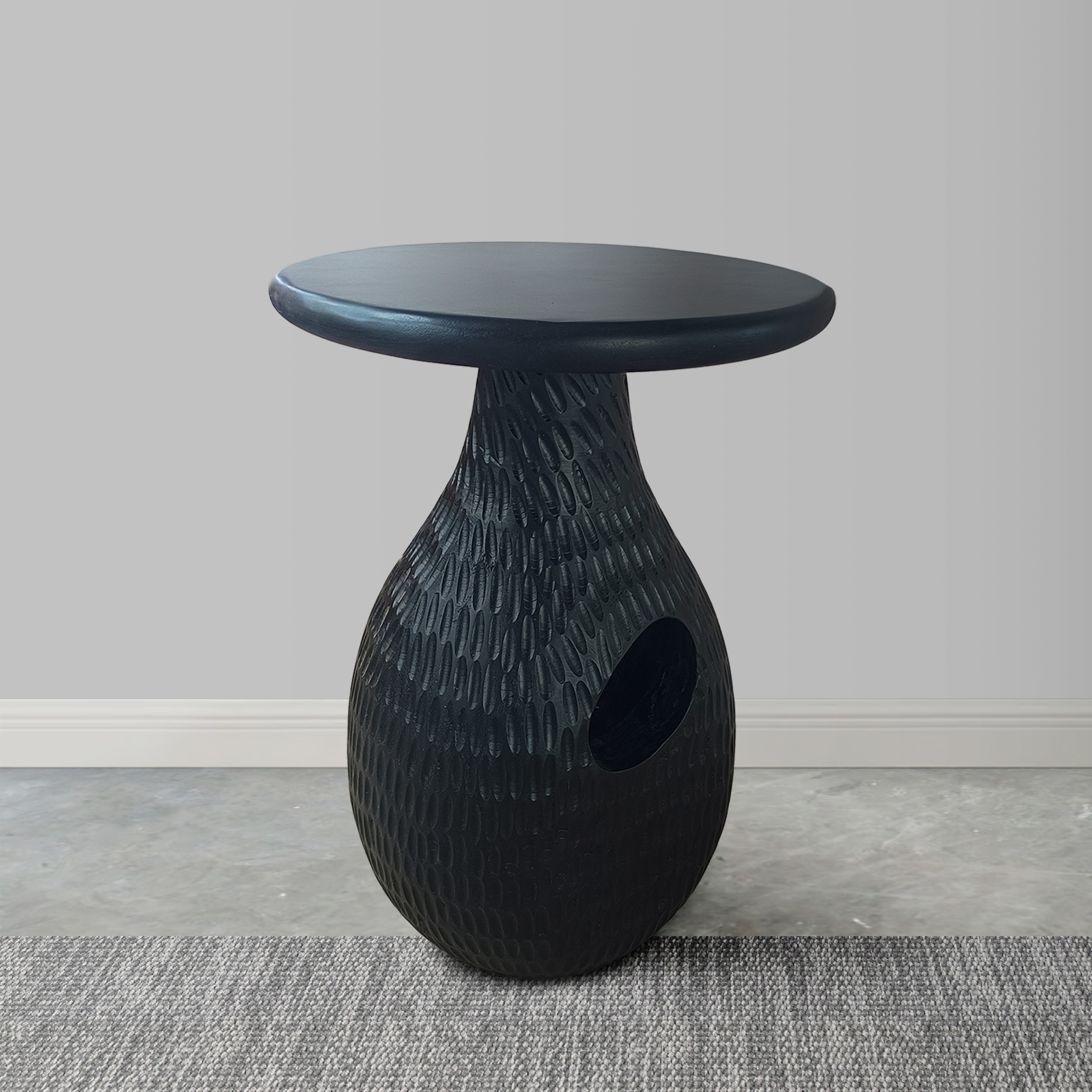 Handcrafted Black Mango Wood Round Side End Table