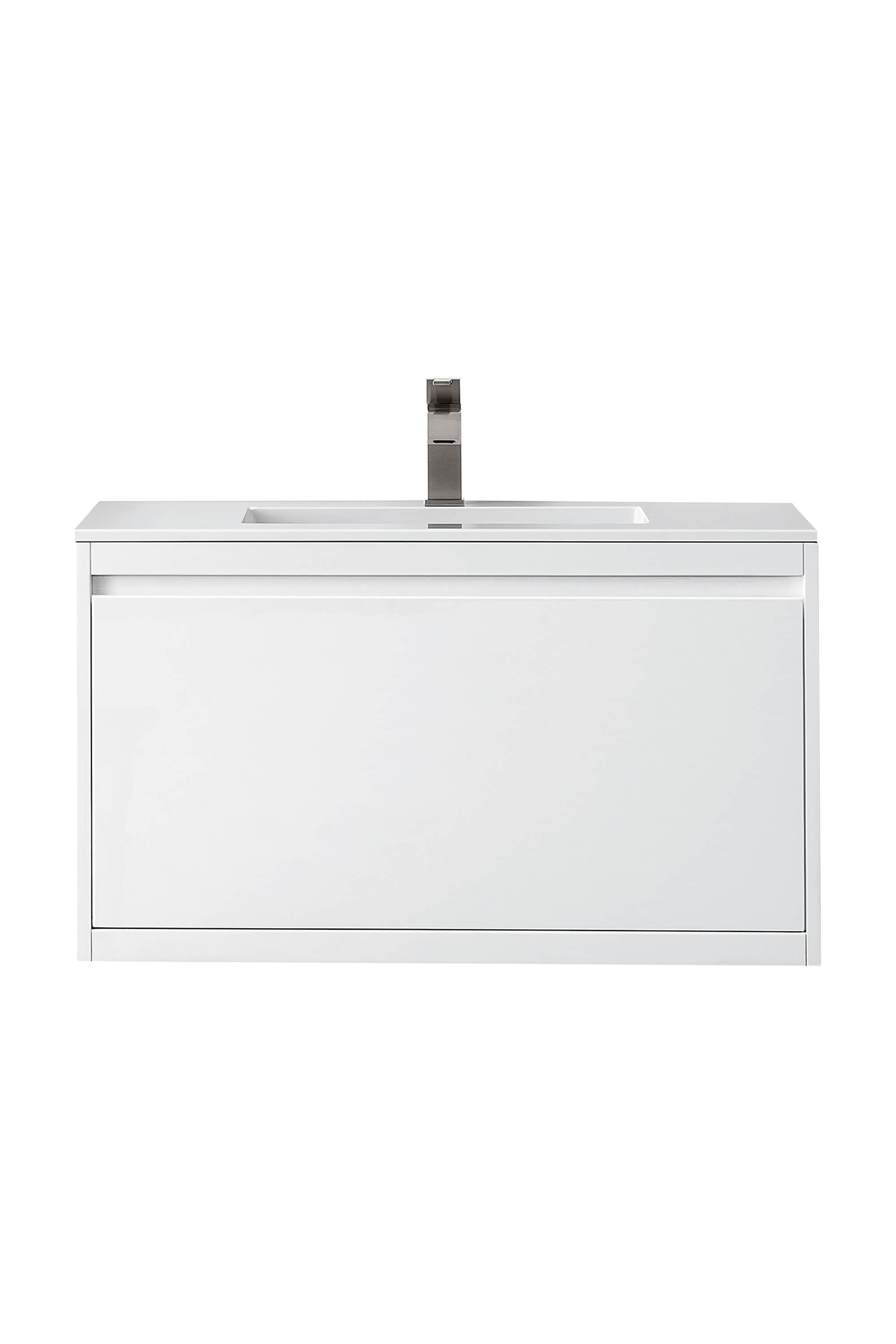 Glossy White 35.4" Wall-Mount Single Bathroom Vanity with Mineral Composite Sink